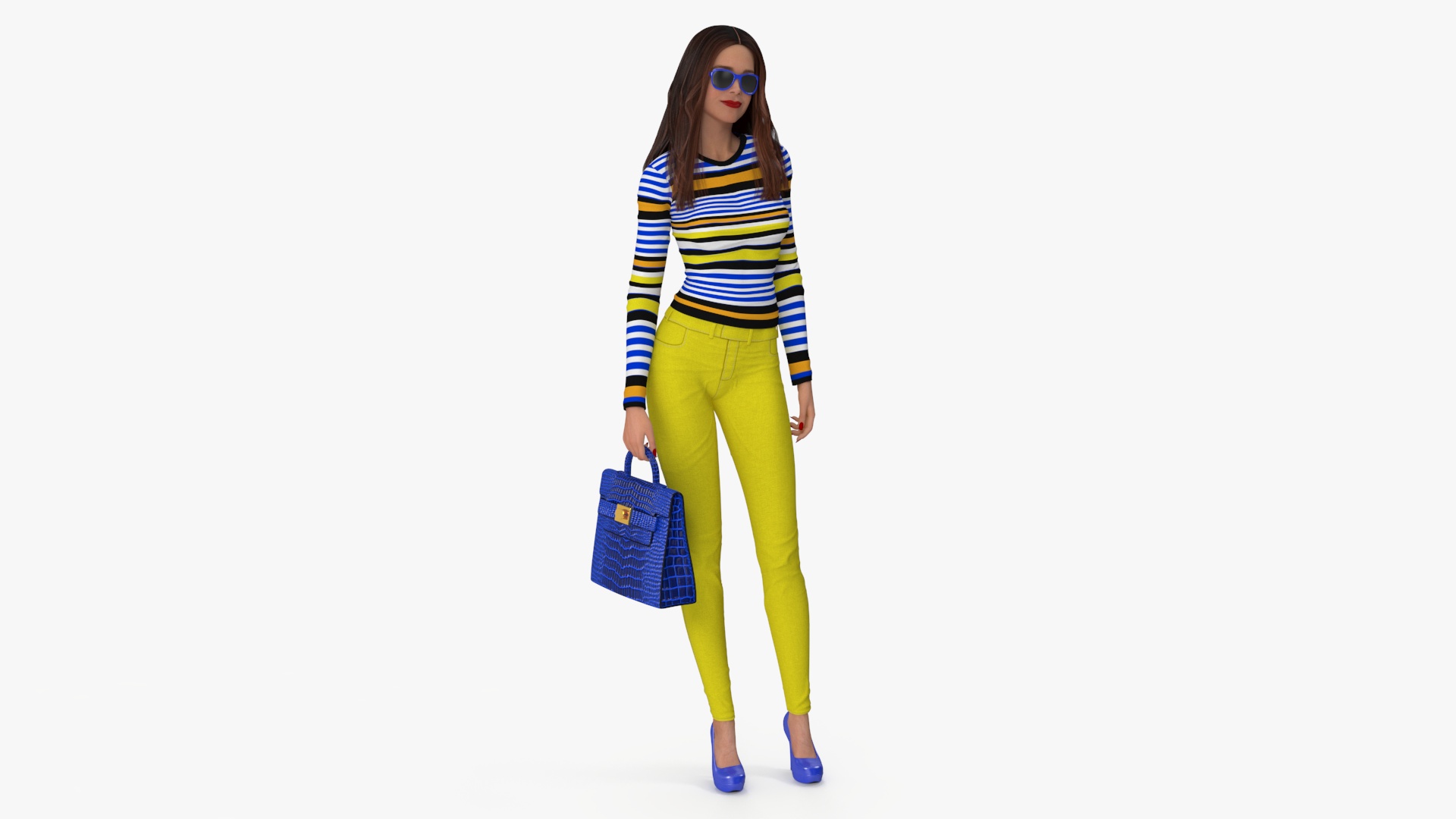 Fashionable European Female with Handbag Rigged 3D