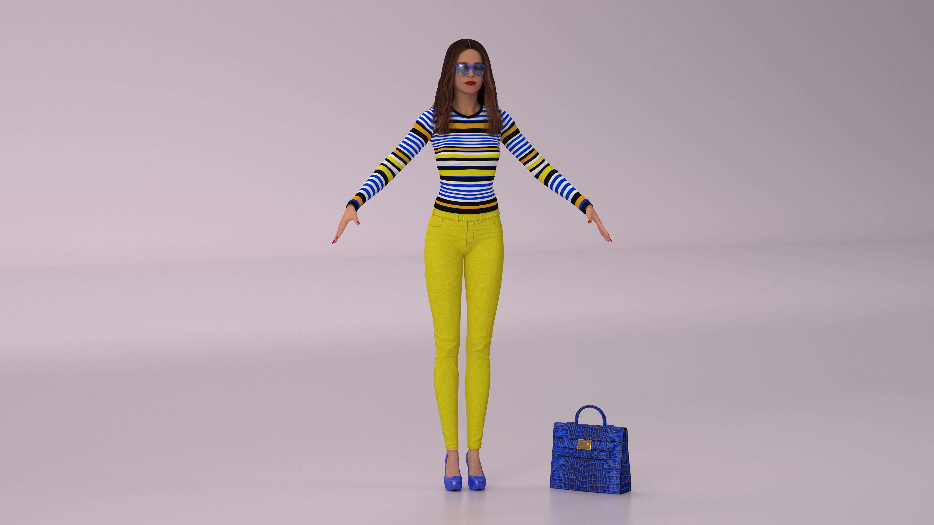 Fashionable European Female with Handbag Rigged 3D