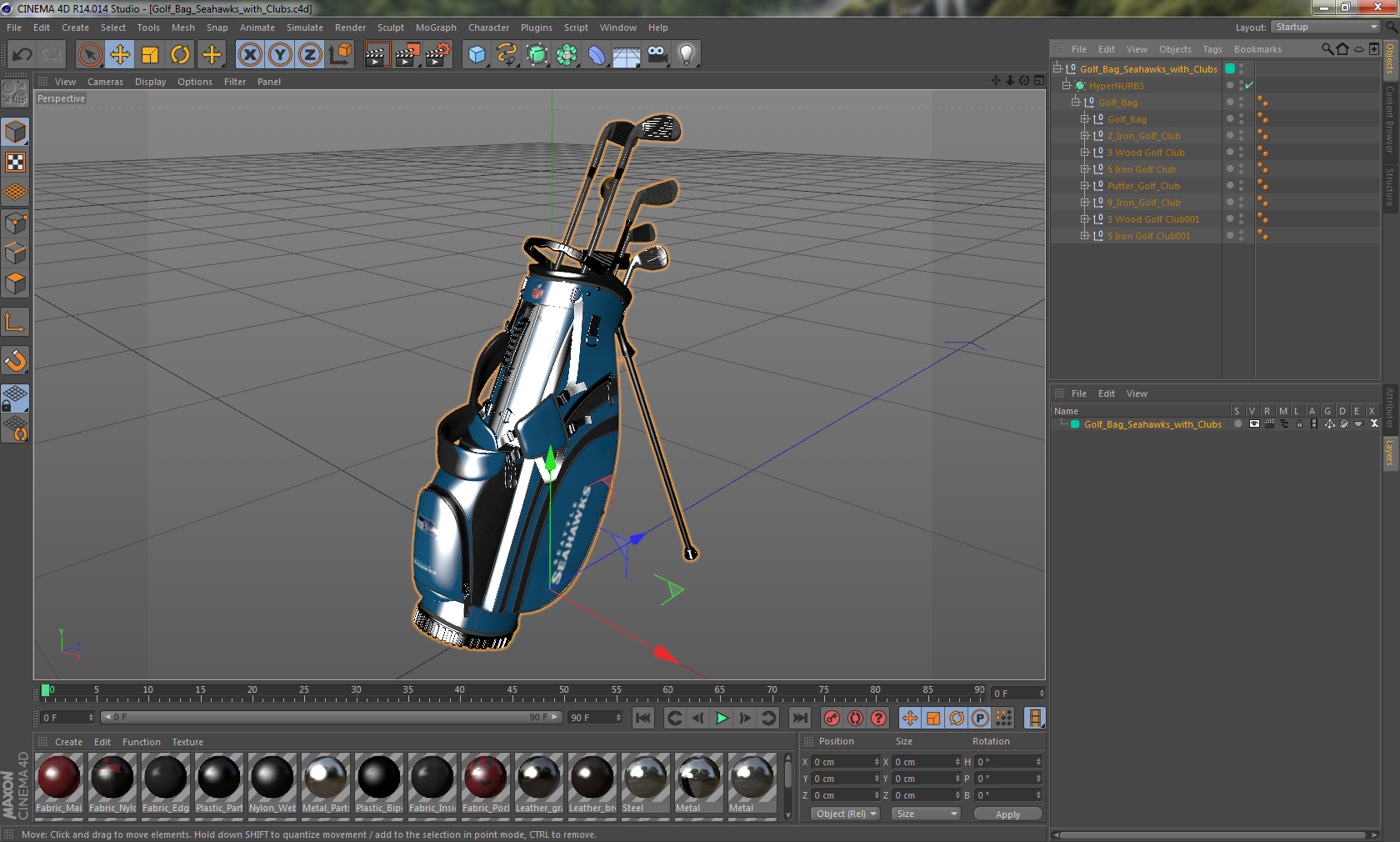 3D Golf Bag Seahawks with Clubs model