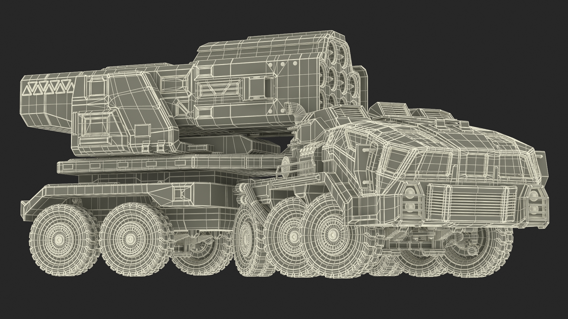 Futuristic Military Rocket Launcher Truck Rigged for Cinema 4D 3D