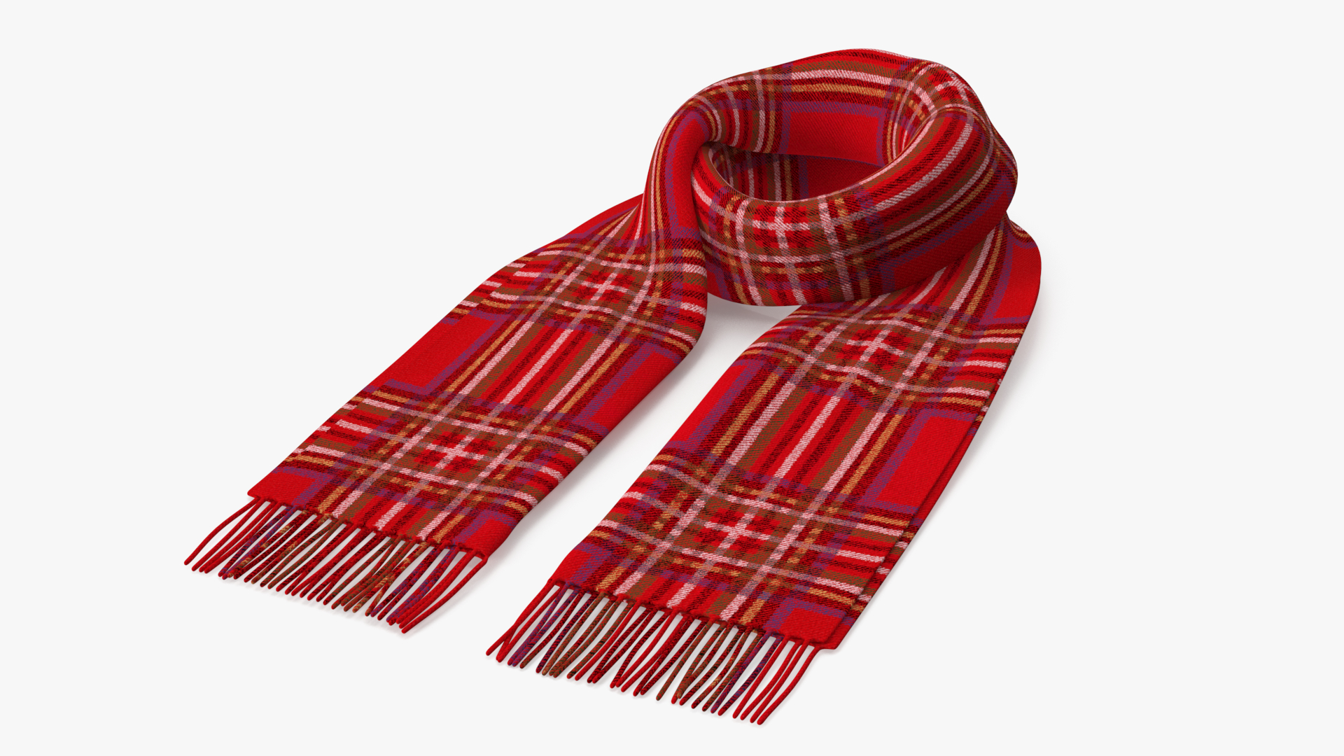 3D model Rolled Red Classic Plaid Scarf