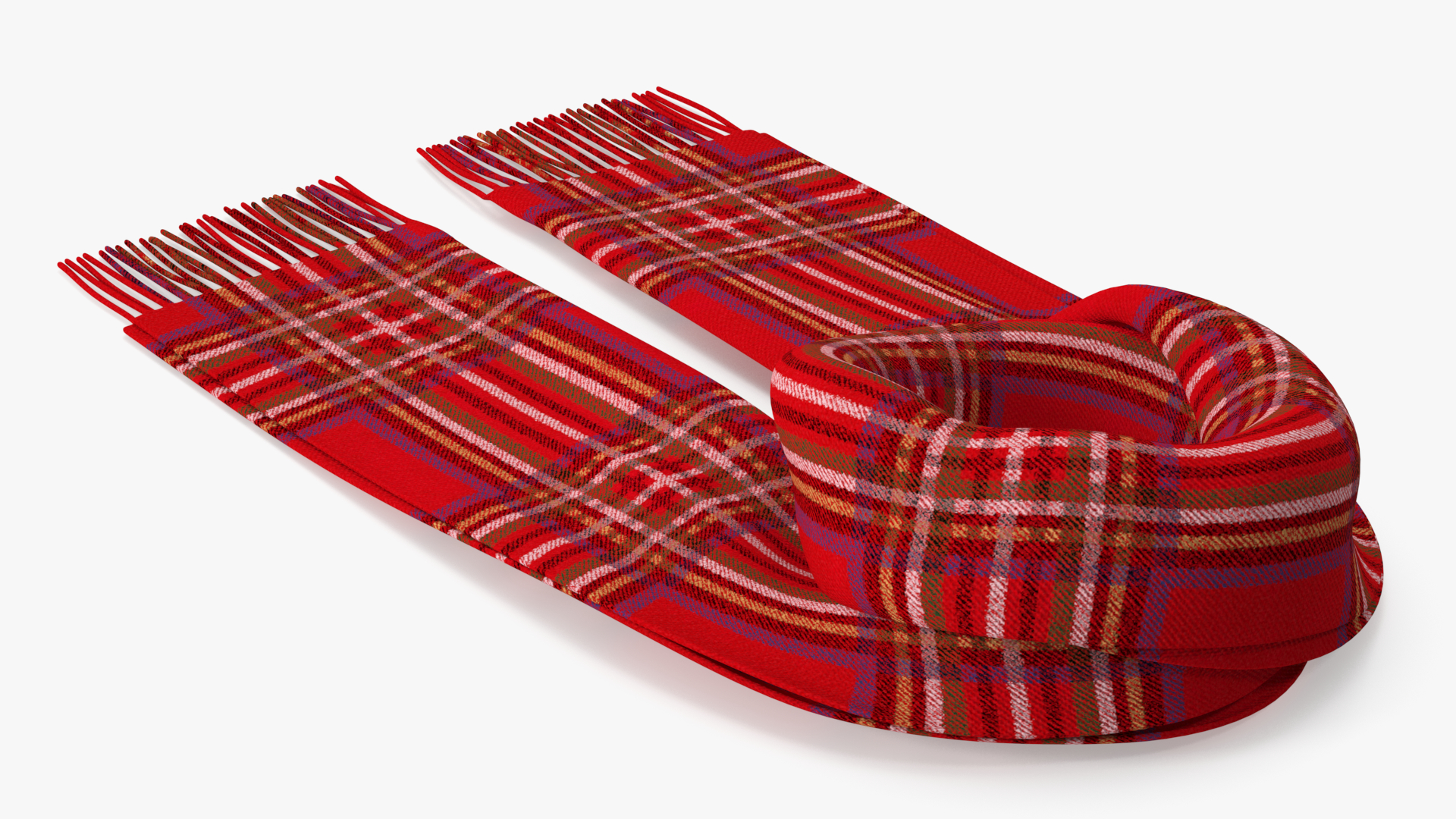 3D model Rolled Red Classic Plaid Scarf