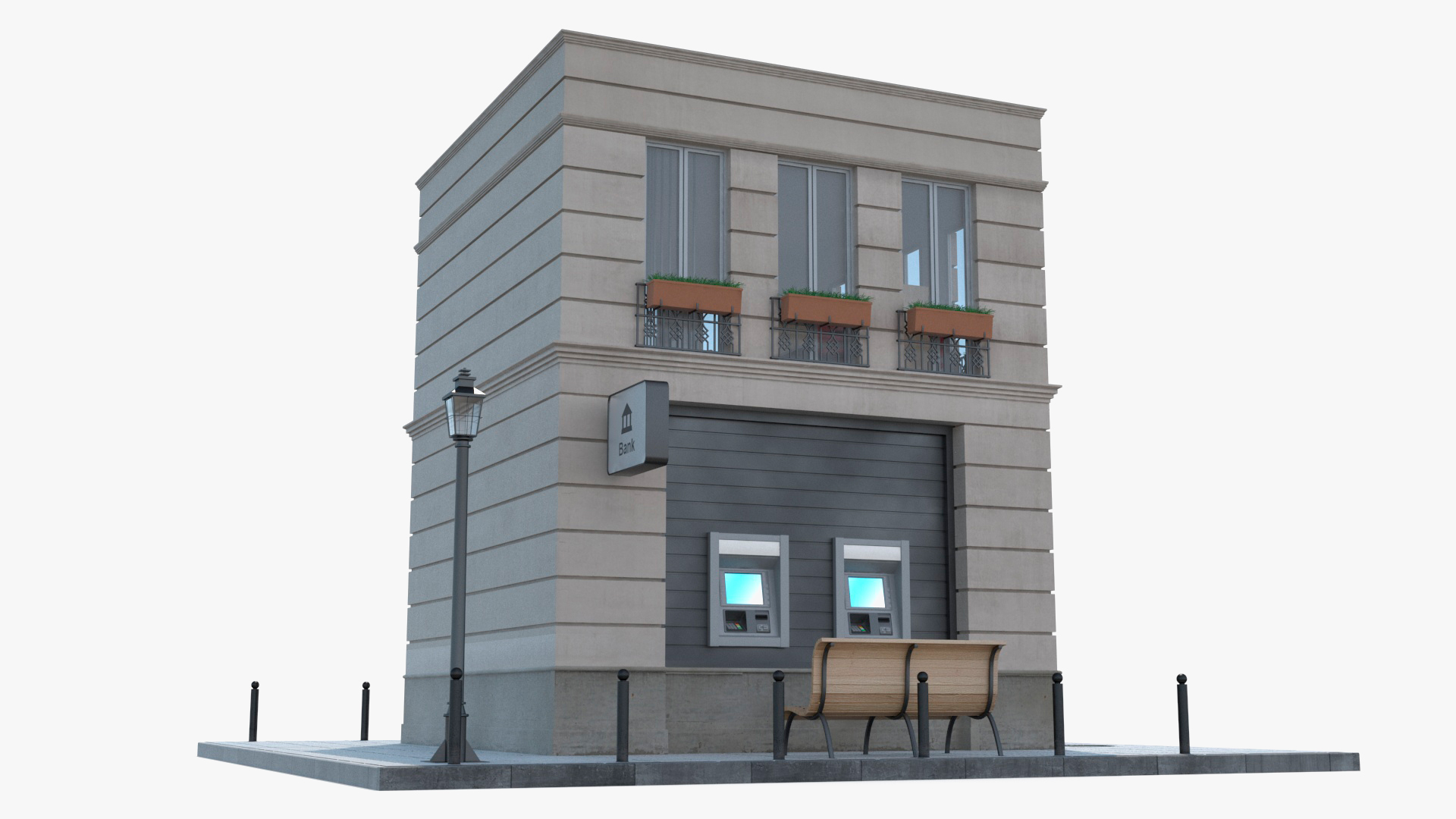 3D Bank Branch Office Building Fur