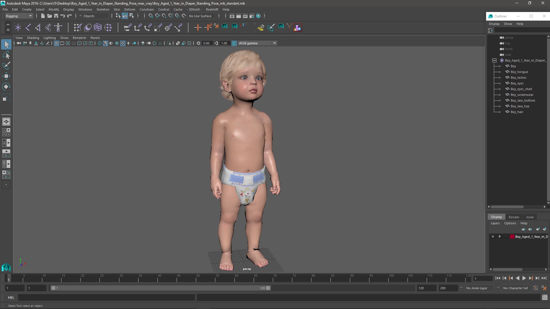 Boy Aged 1 Year in Diaper Standing Pose 3D model