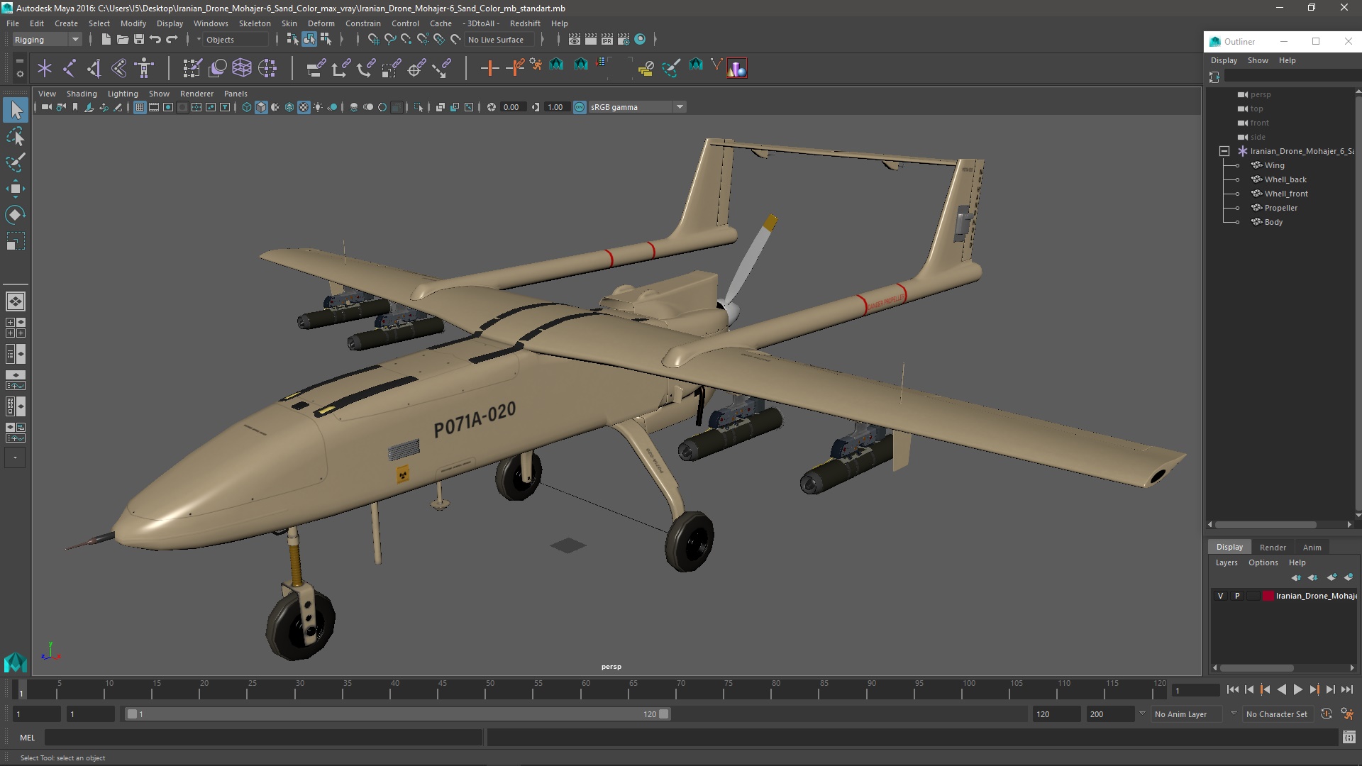 Iranian Drone Mohajer-6 Sand Color 3D model