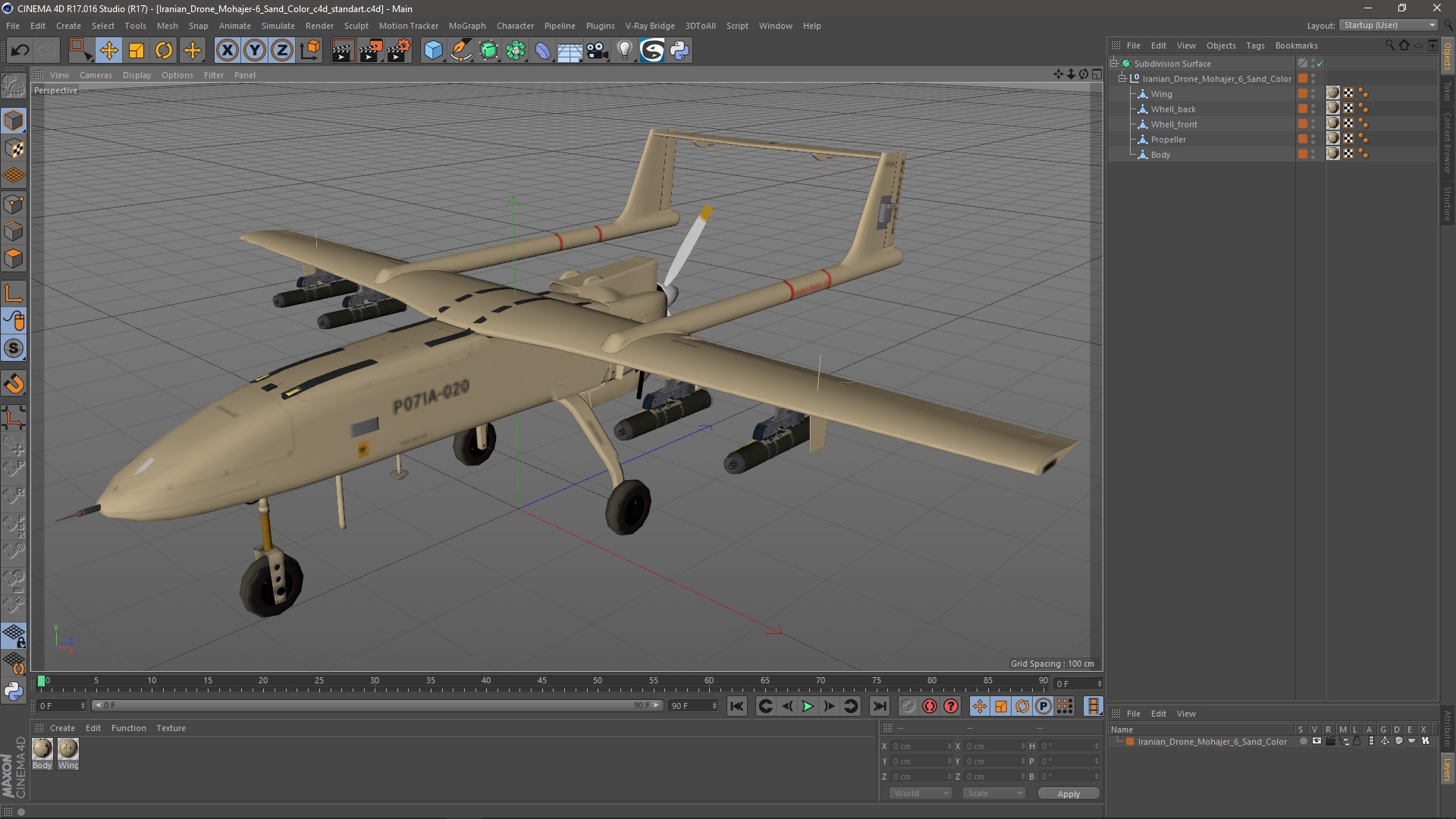 Iranian Drone Mohajer-6 Sand Color 3D model