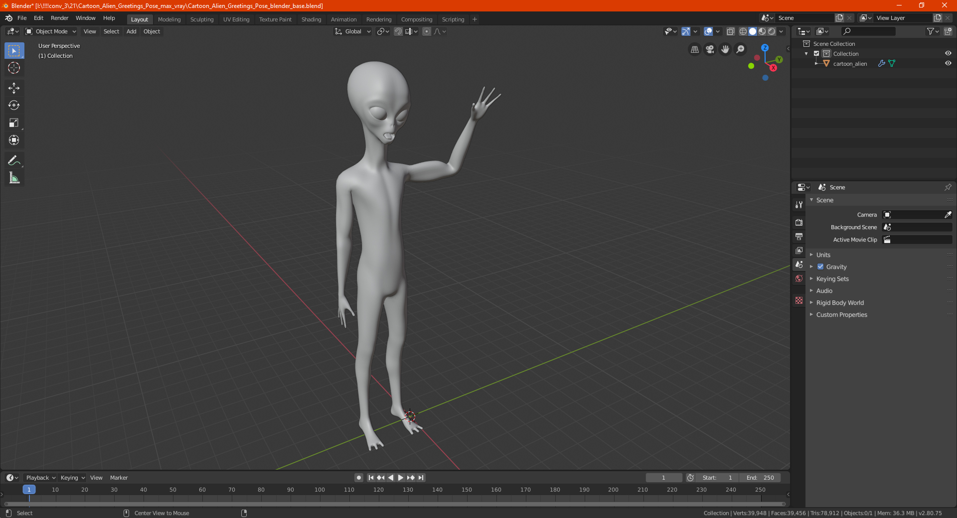 3D Cartoon Alien Greetings Pose model