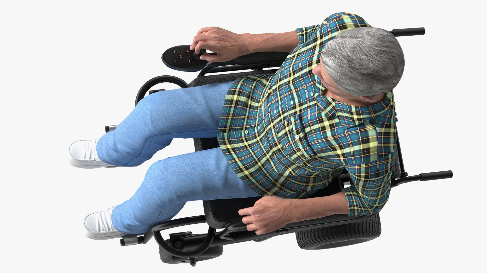 3D model Elderly Man Sitting in the Powered Wheelchair