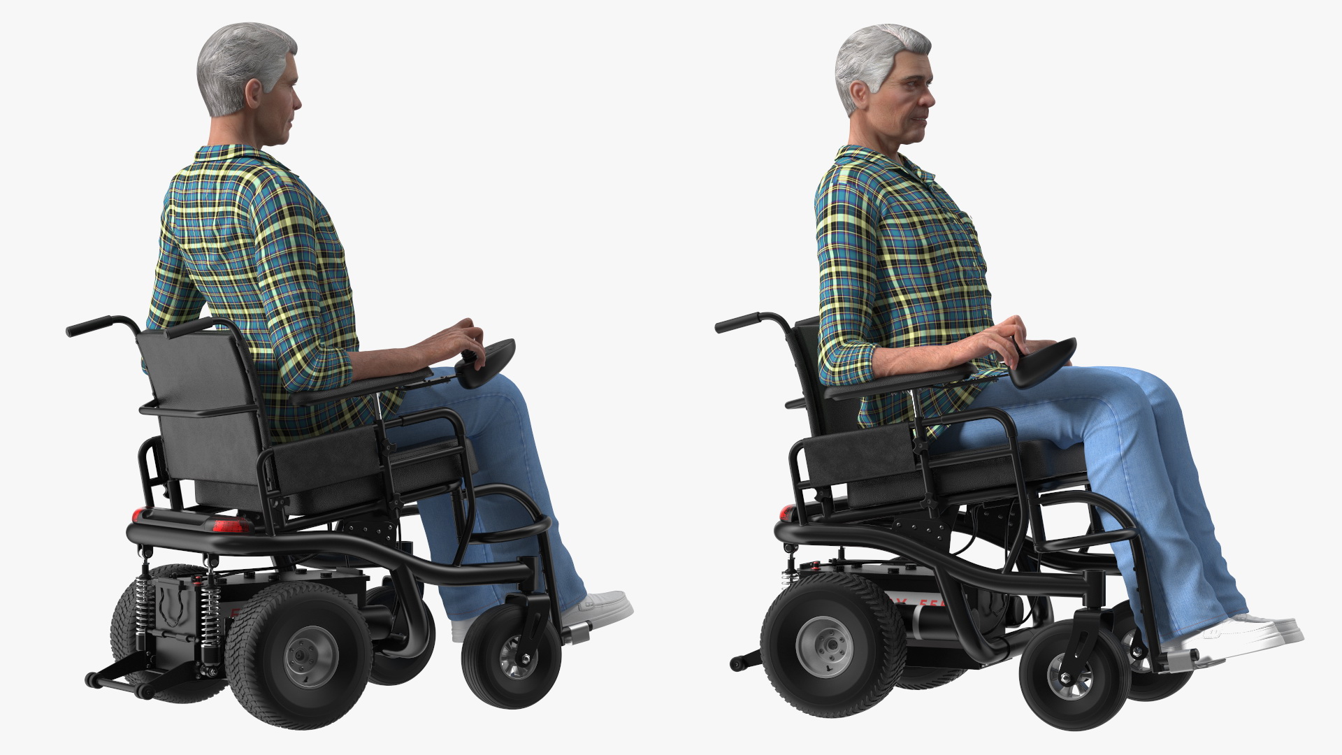 3D model Elderly Man Sitting in the Powered Wheelchair