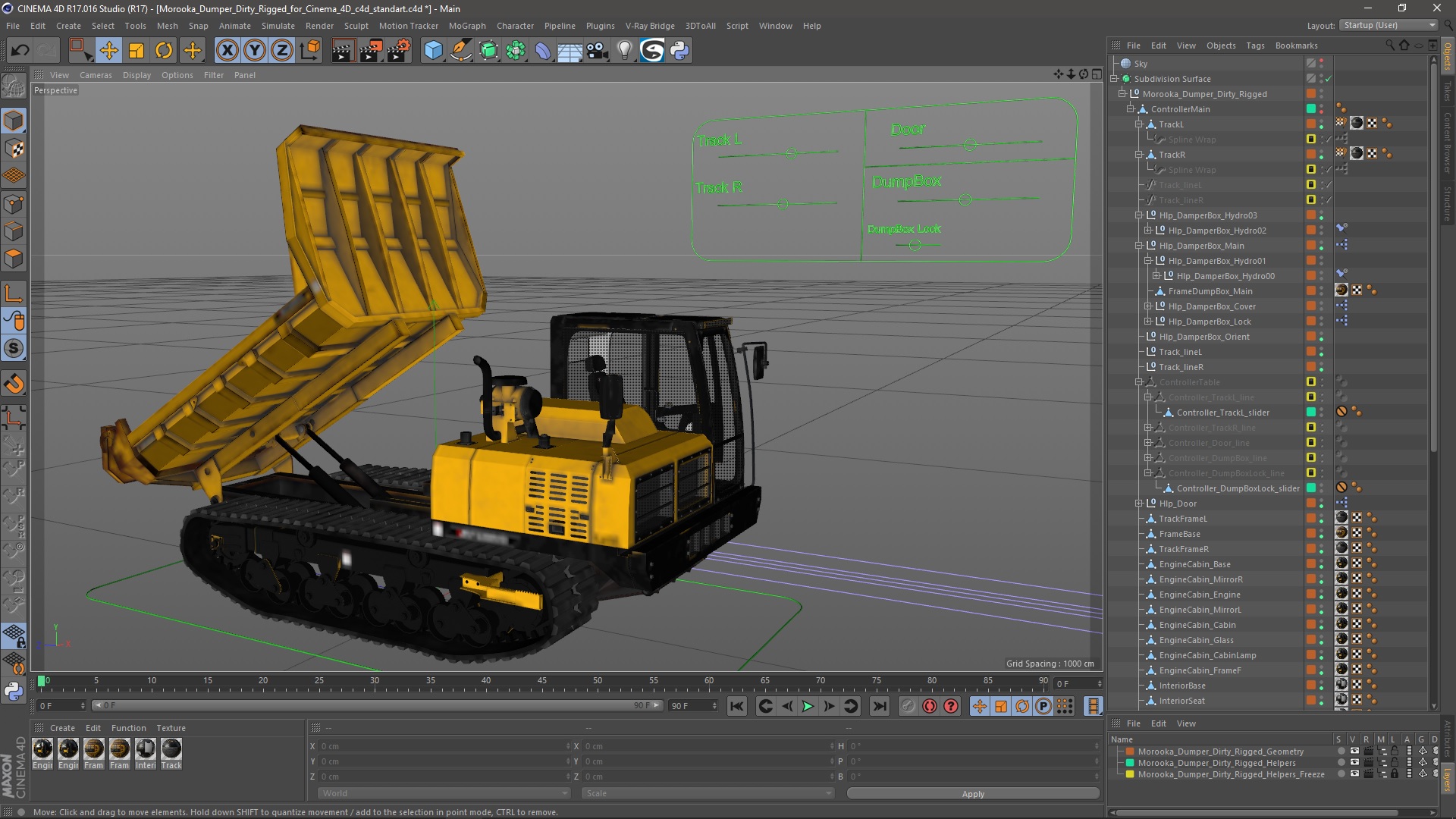 3D Morooka Dumper Dirty Rigged for Cinema 4D