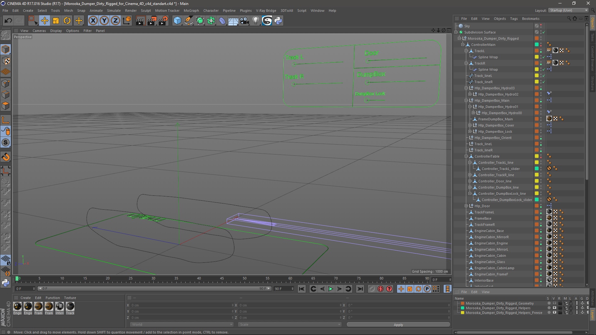 3D Morooka Dumper Dirty Rigged for Cinema 4D