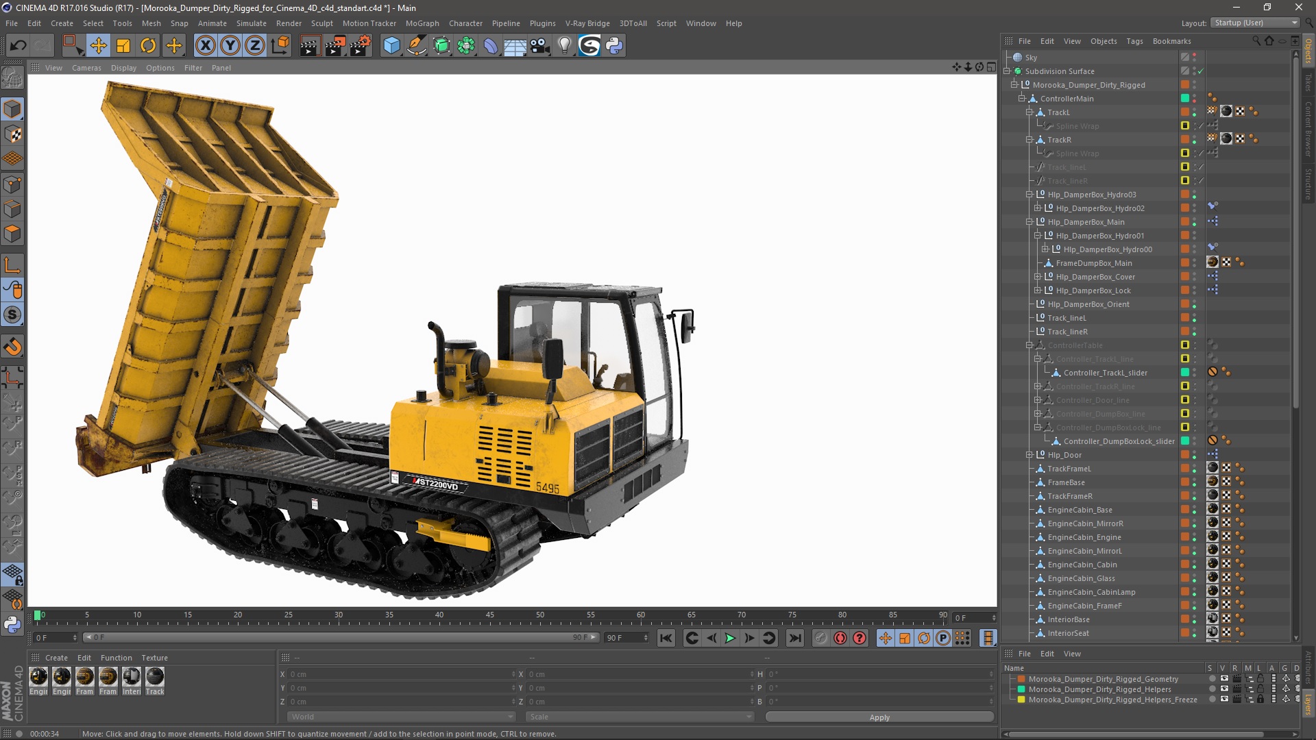 3D Morooka Dumper Dirty Rigged for Cinema 4D