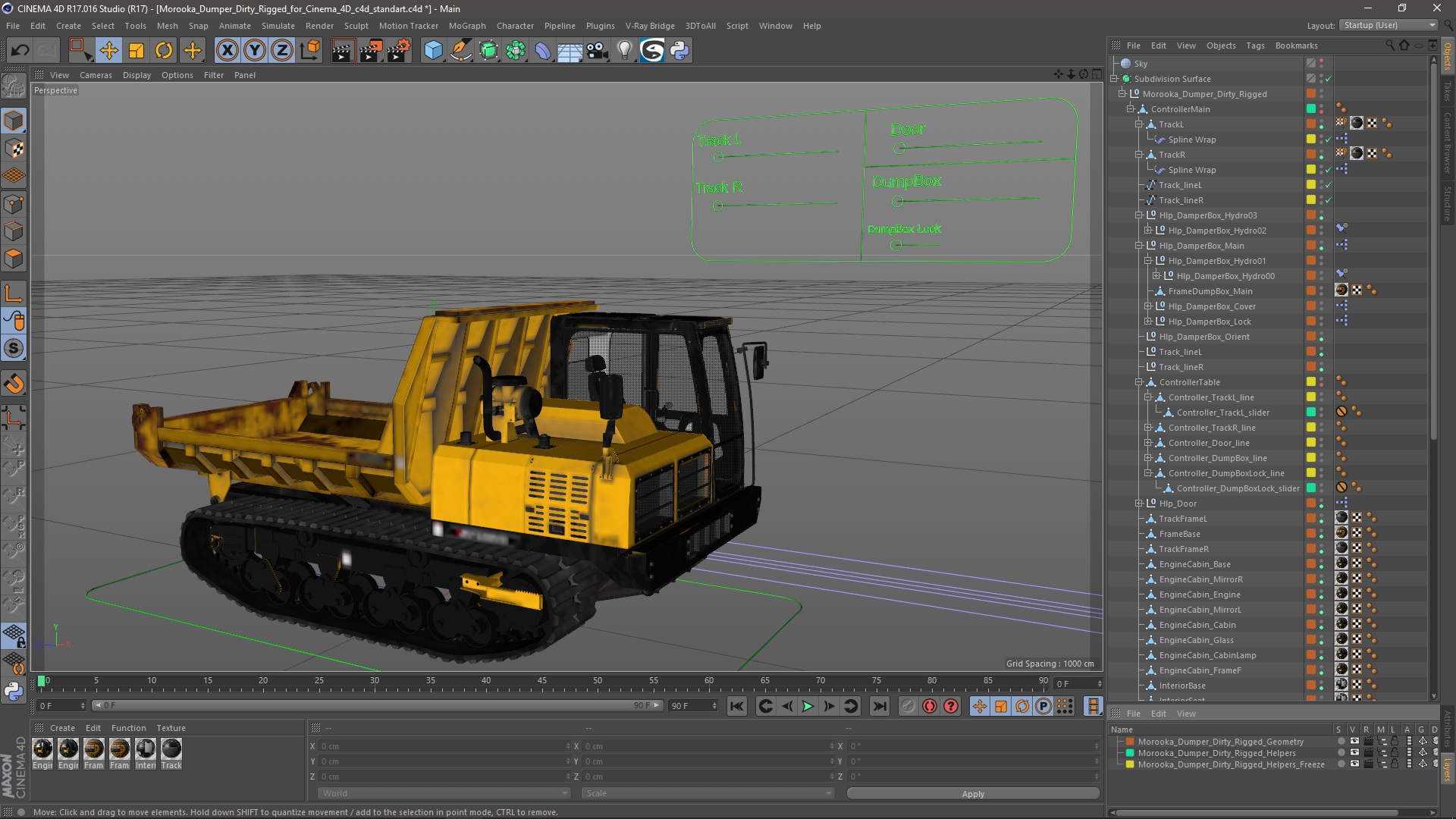 3D Morooka Dumper Dirty Rigged for Cinema 4D