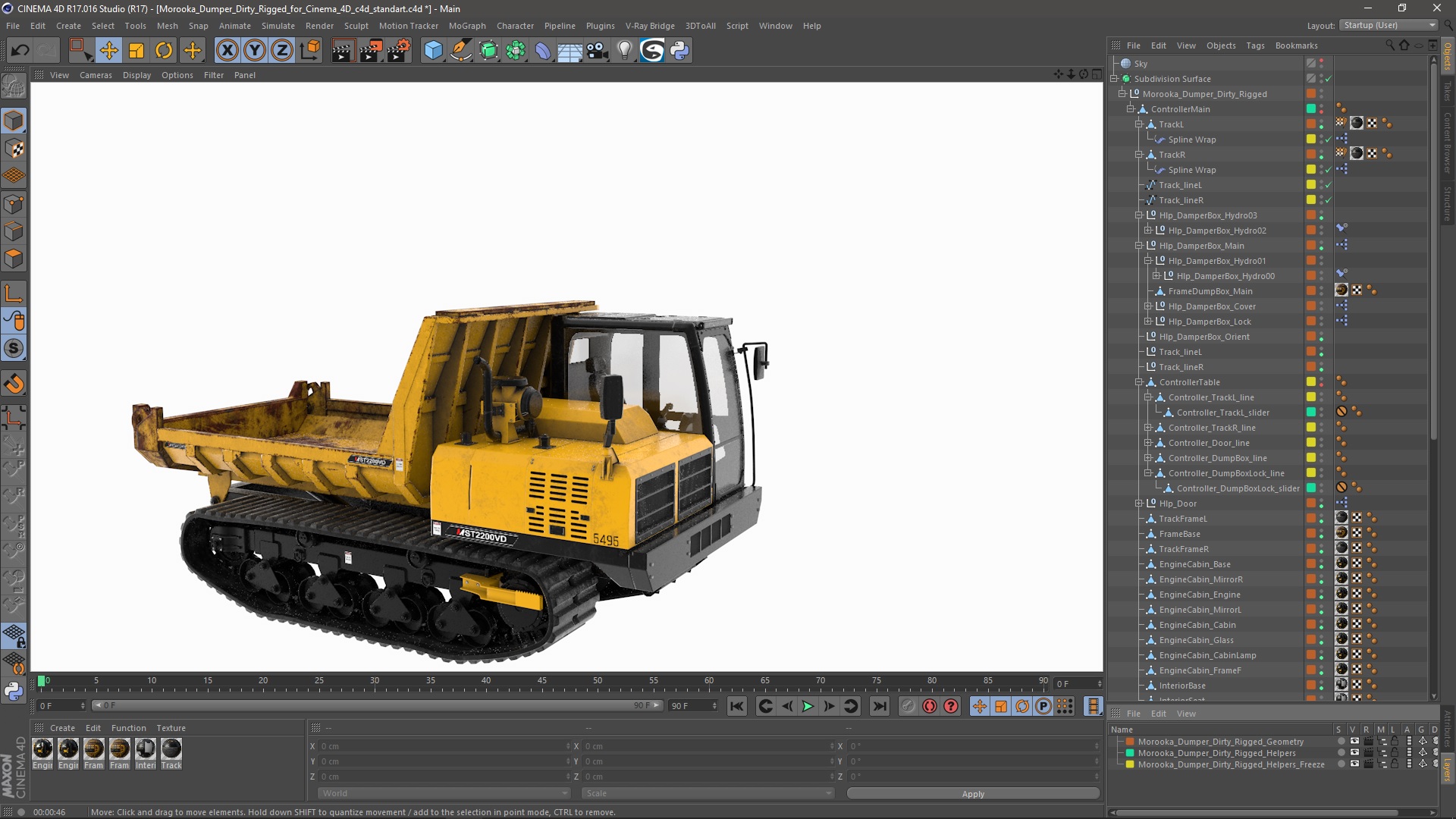 3D Morooka Dumper Dirty Rigged for Cinema 4D