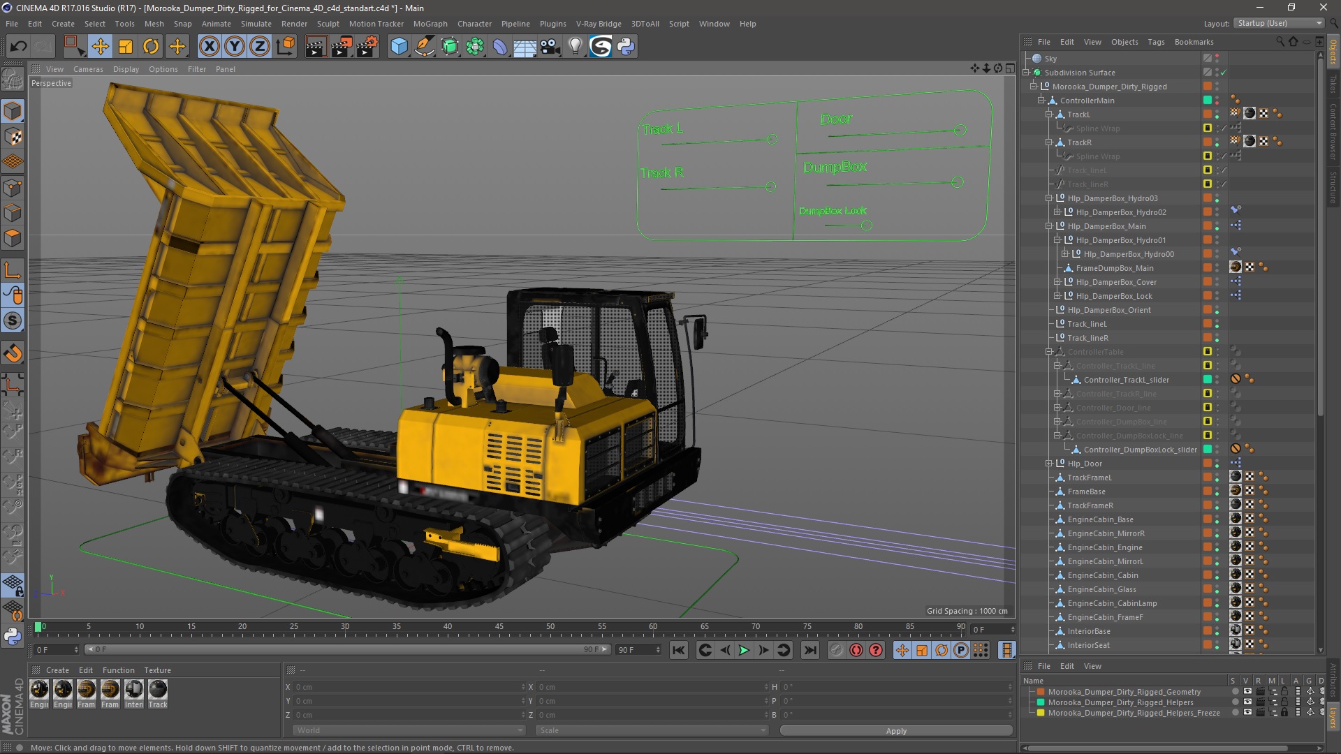 3D Morooka Dumper Dirty Rigged for Cinema 4D