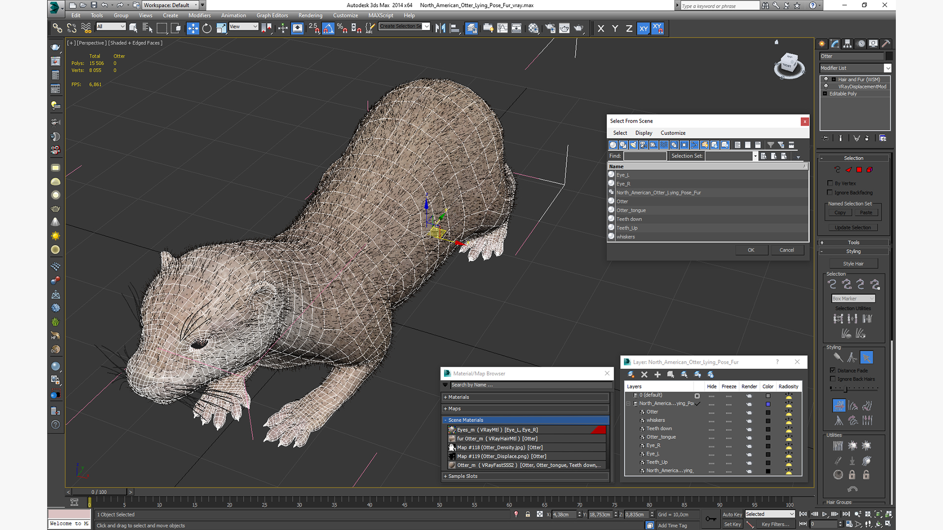 3D model North American Otter Lying Pose Fur