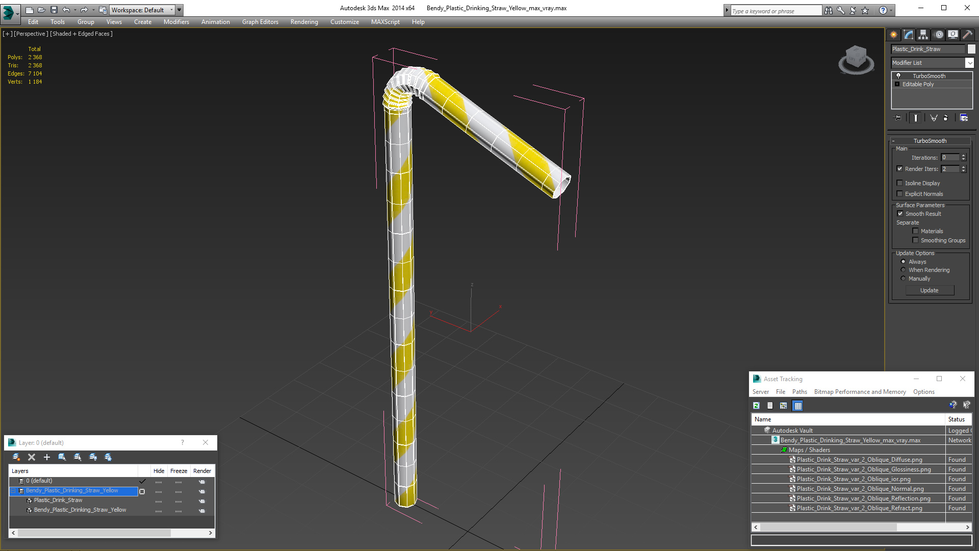 3D model Bendy Plastic Drinking Straw Yellow