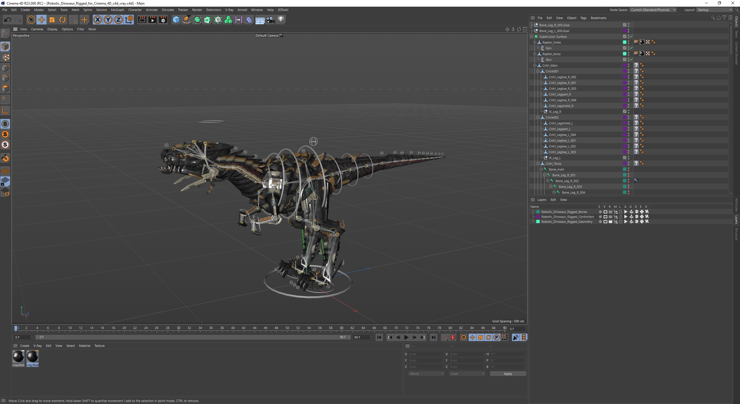 Robotic Dinosaur Rigged for Cinema 4D 3D