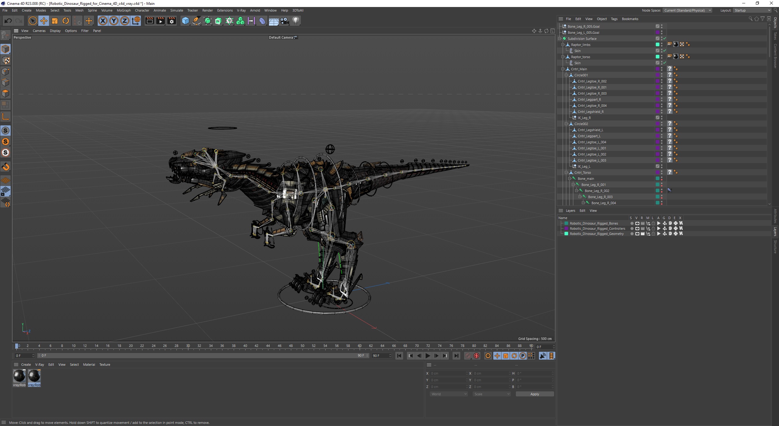 Robotic Dinosaur Rigged for Cinema 4D 3D