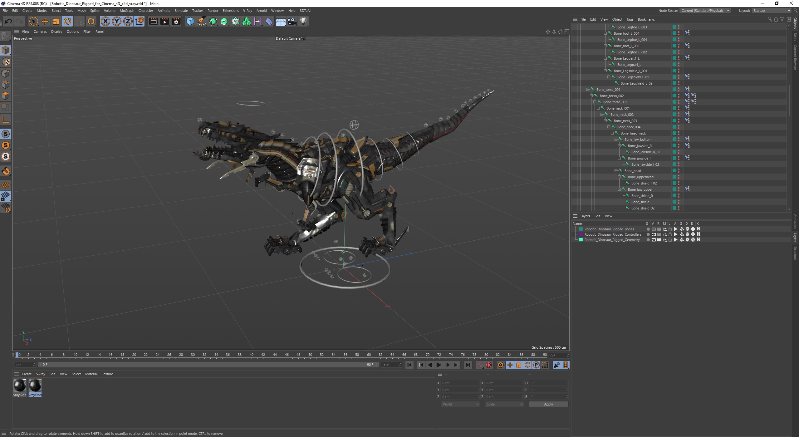 Robotic Dinosaur Rigged for Cinema 4D 3D