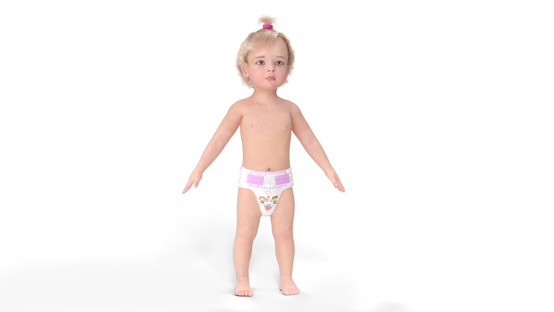 3D model Baby Girl Wearing Diaper A-Pose Fur