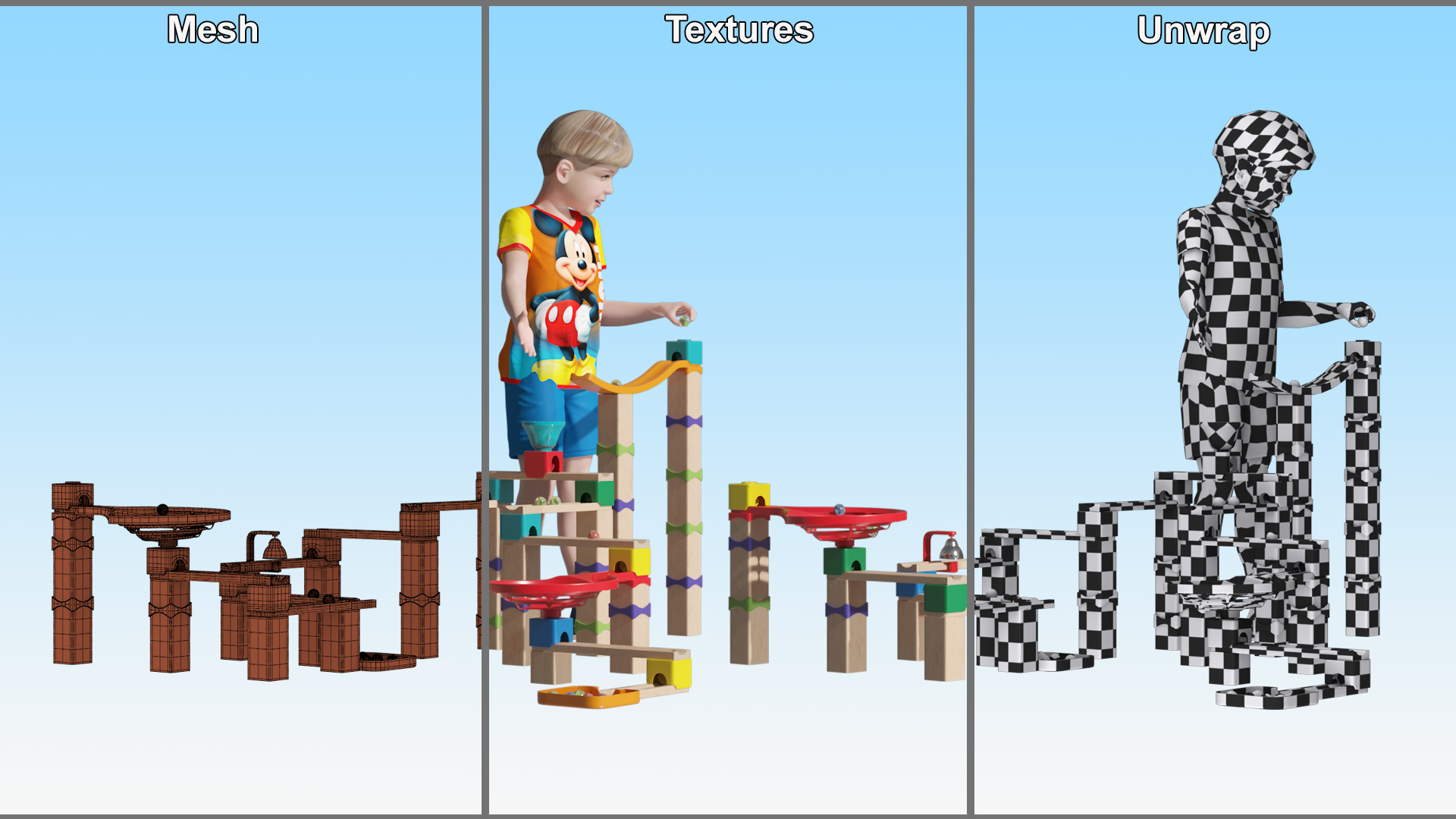 3D model Boy with Wooden Marble Run Toy