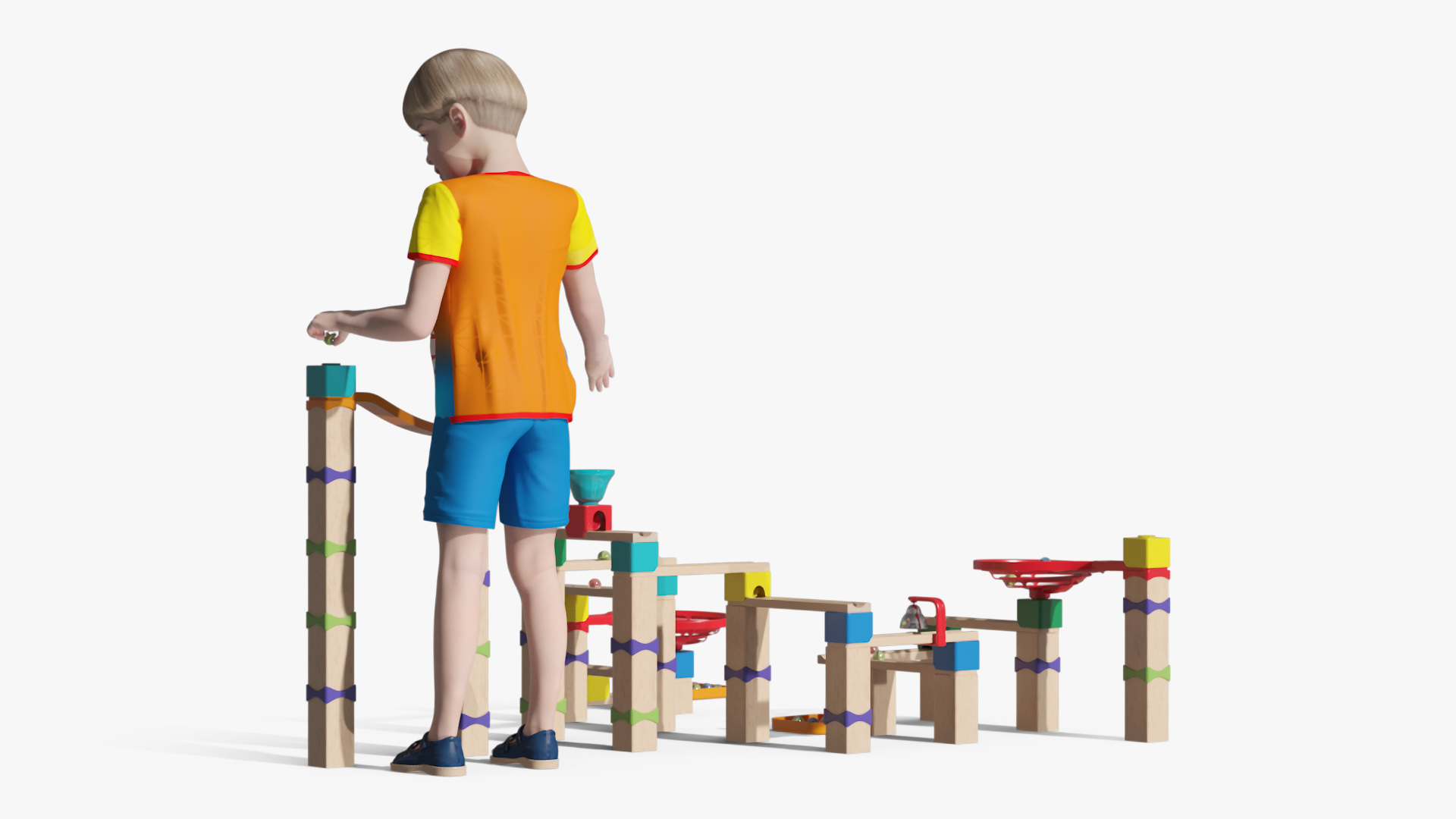 3D model Boy with Wooden Marble Run Toy