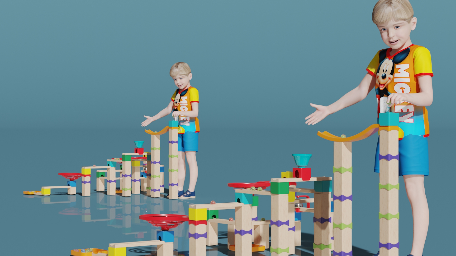 3D model Boy with Wooden Marble Run Toy