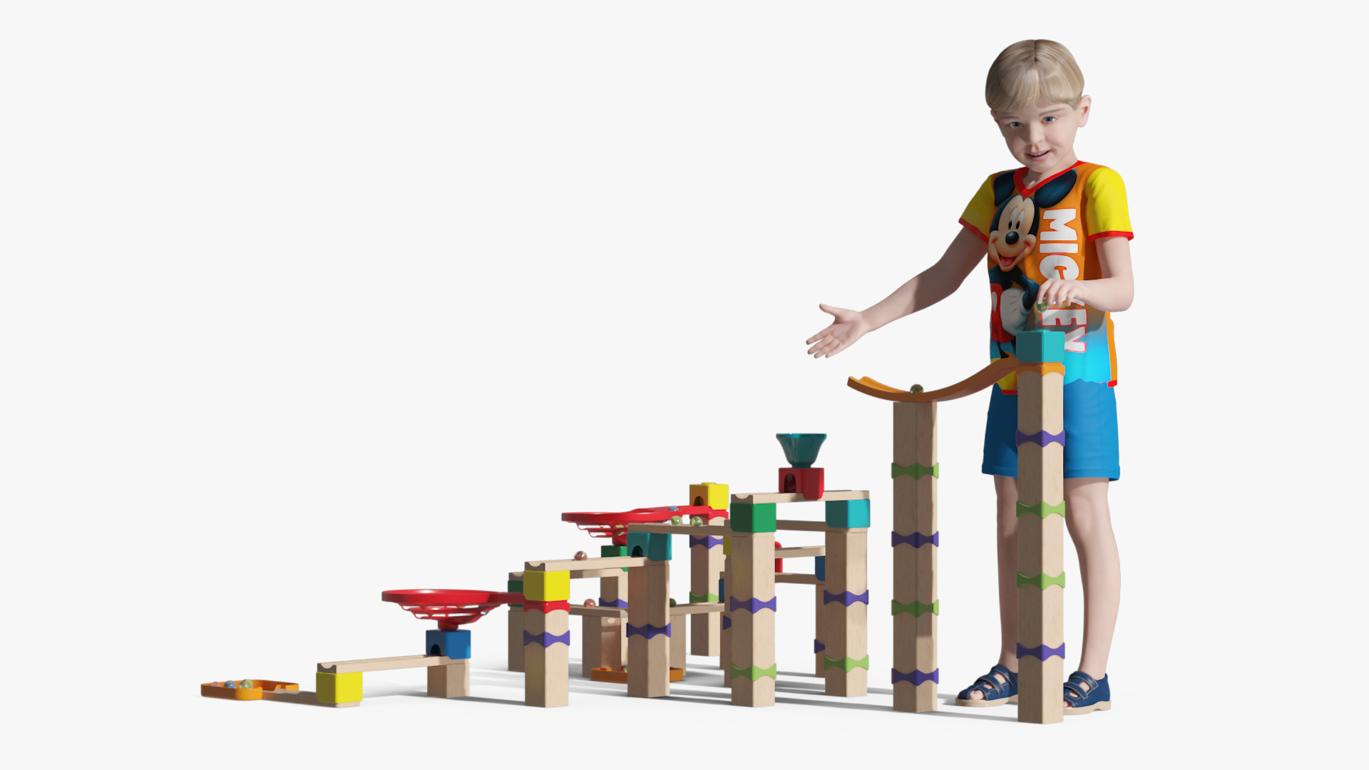 3D model Boy with Wooden Marble Run Toy