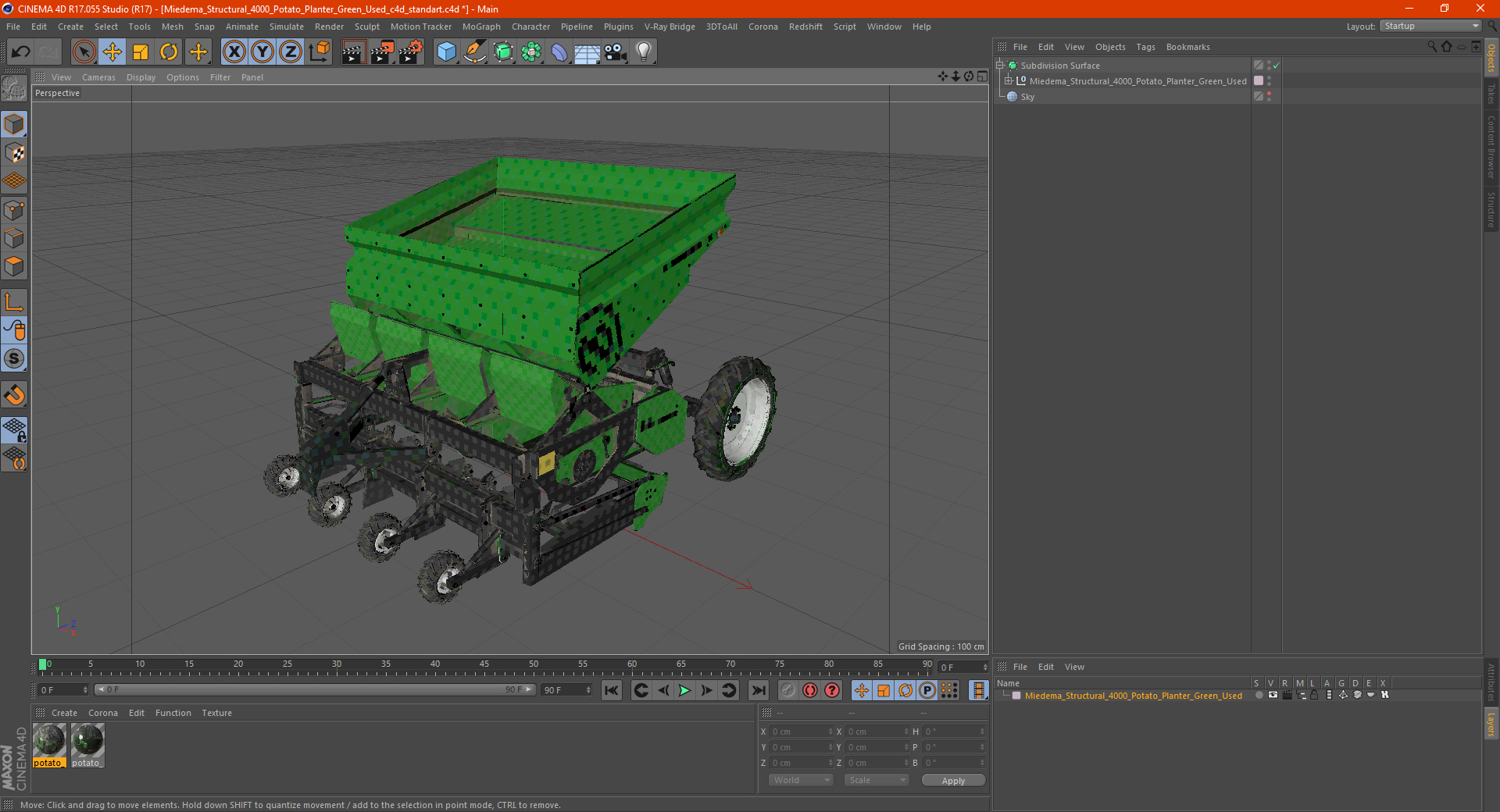 Miedema Structural 4000 Potato Planter Green Used 3D model