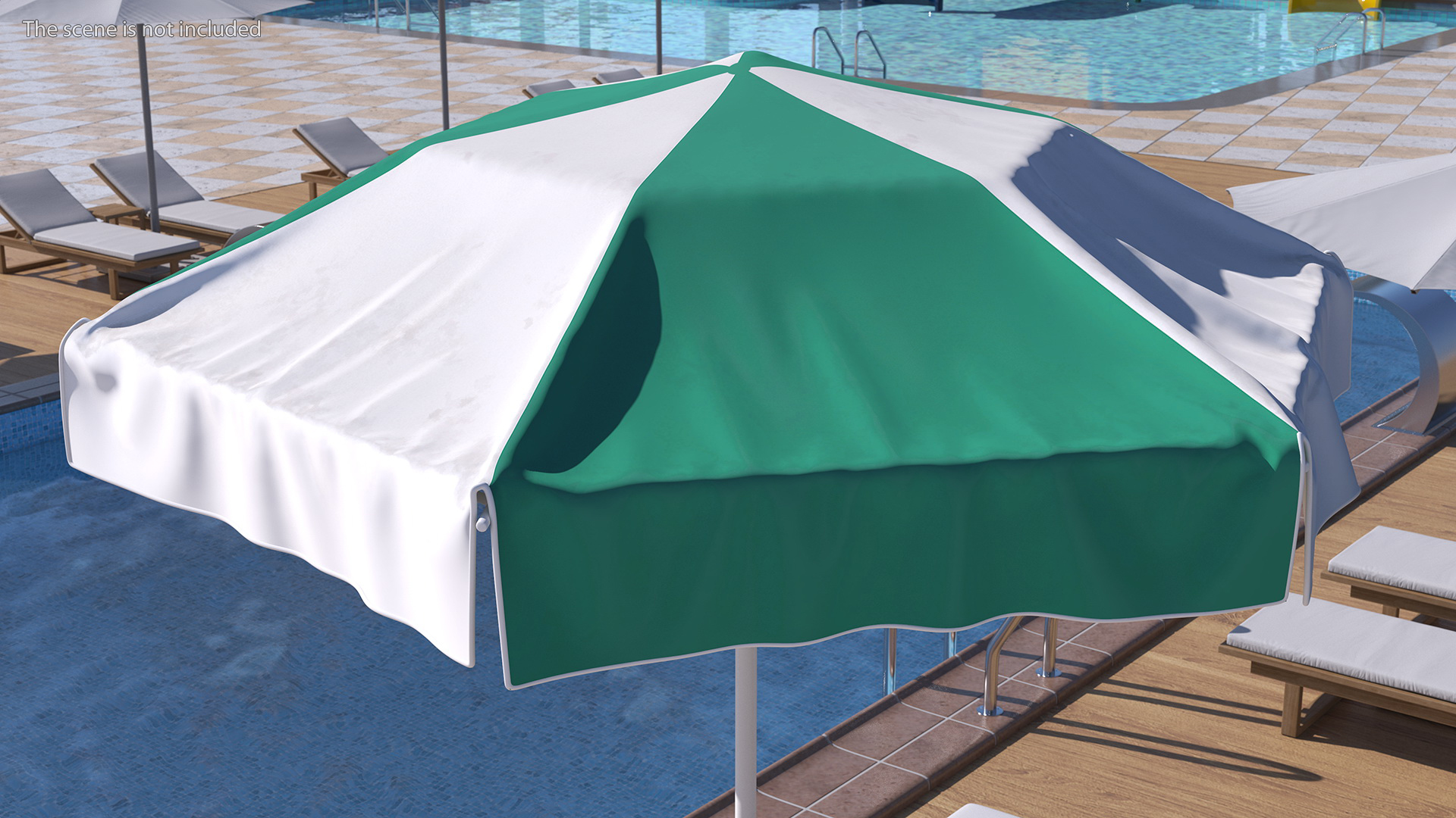 Green and White Patio Garden Umbrella 3D