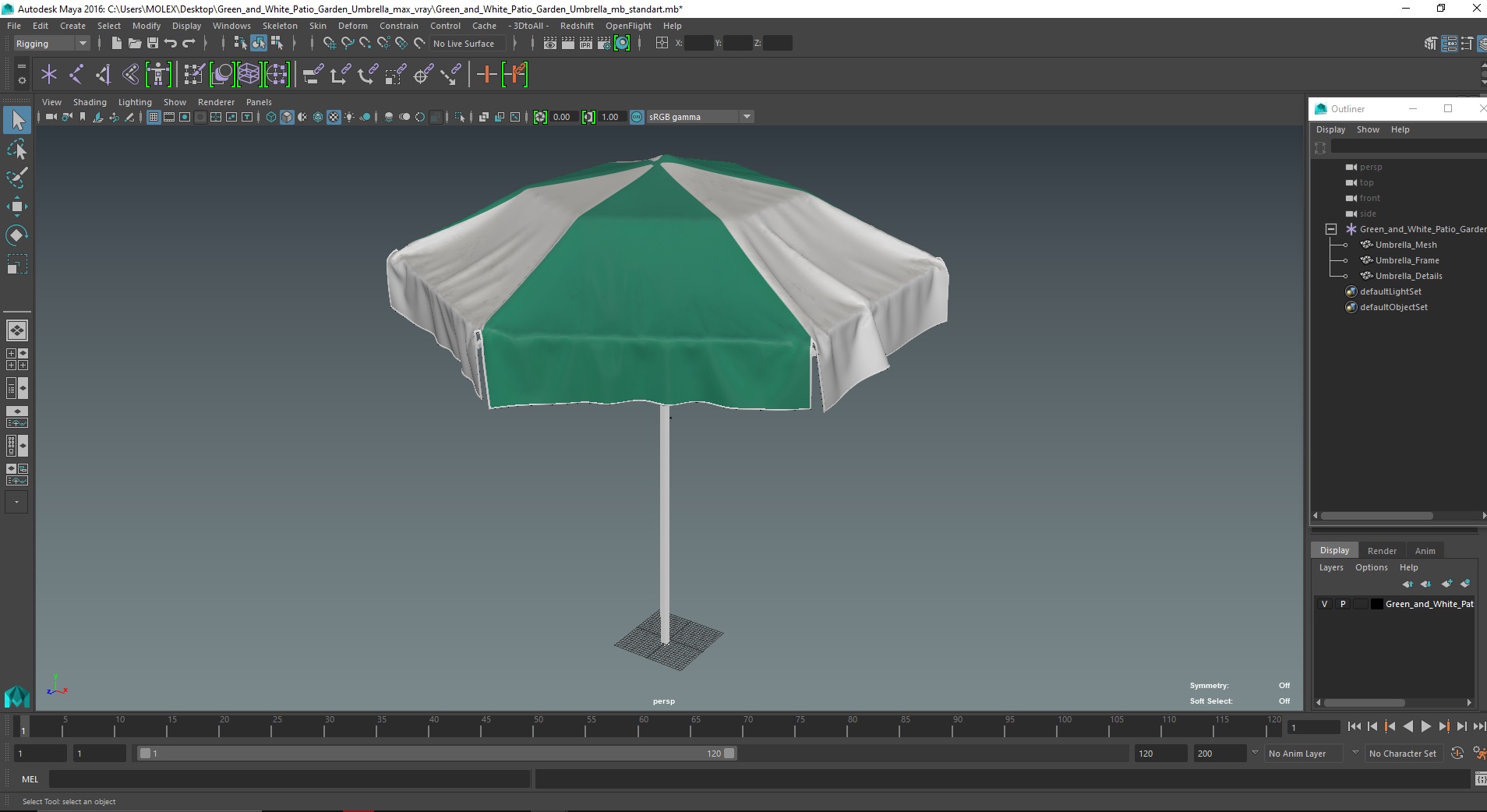 Green and White Patio Garden Umbrella 3D