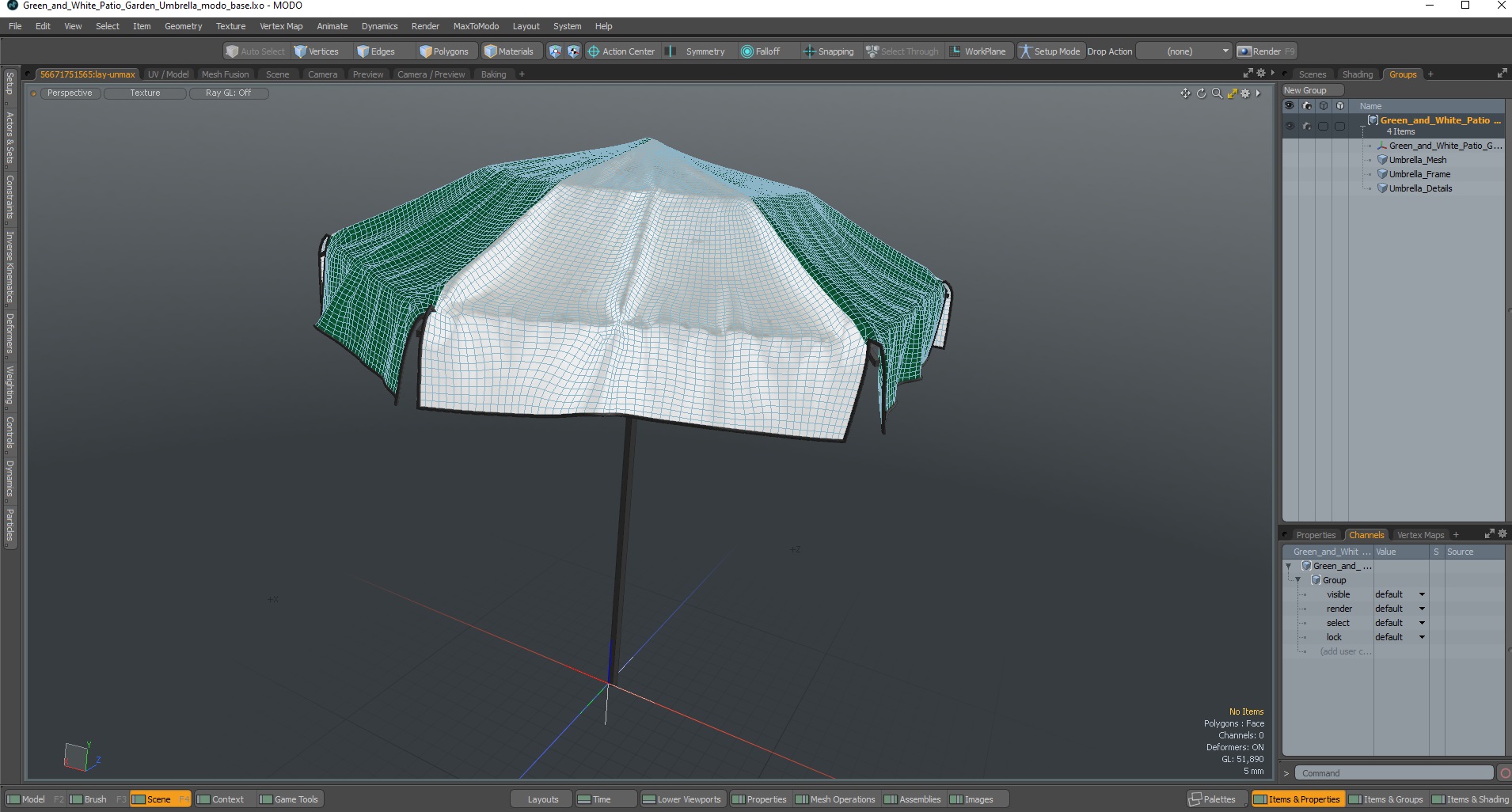 Green and White Patio Garden Umbrella 3D