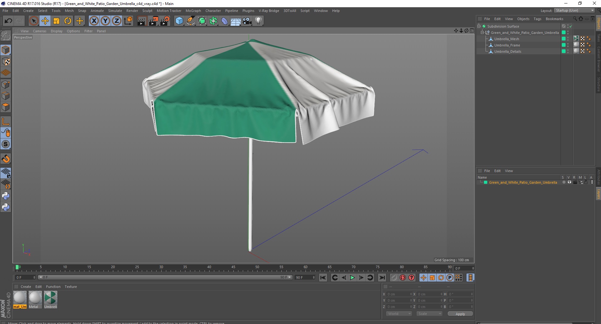 Green and White Patio Garden Umbrella 3D