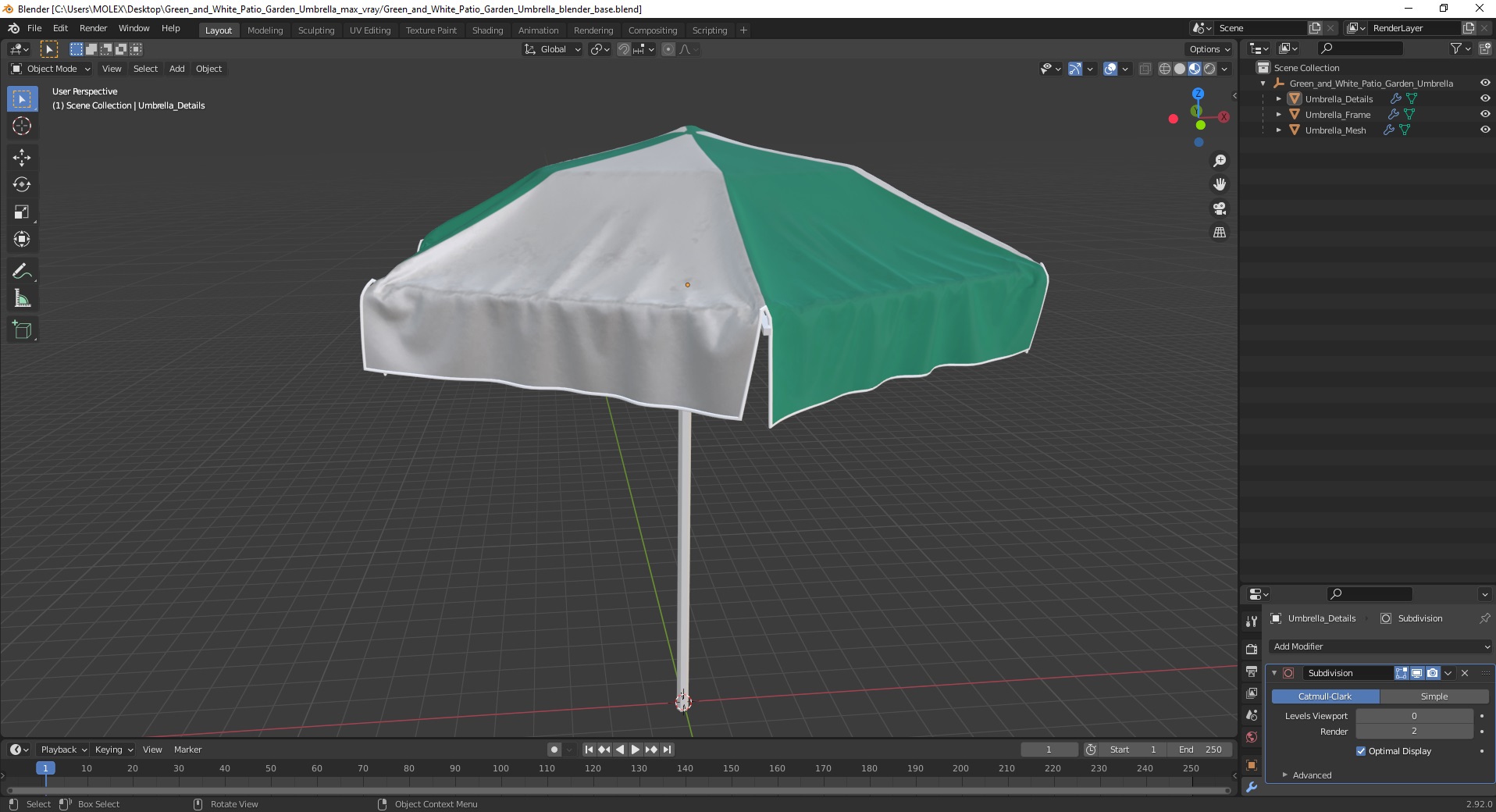 Green and White Patio Garden Umbrella 3D