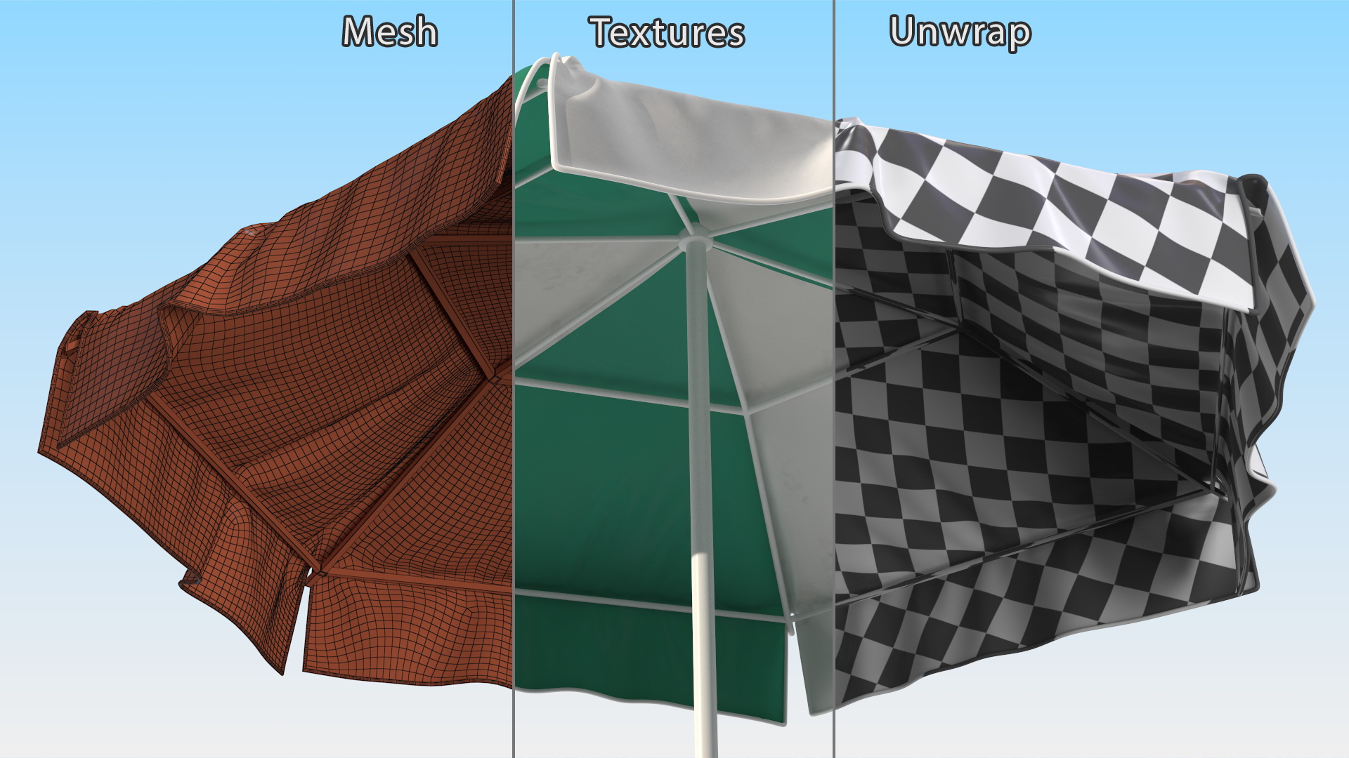 Green and White Patio Garden Umbrella 3D