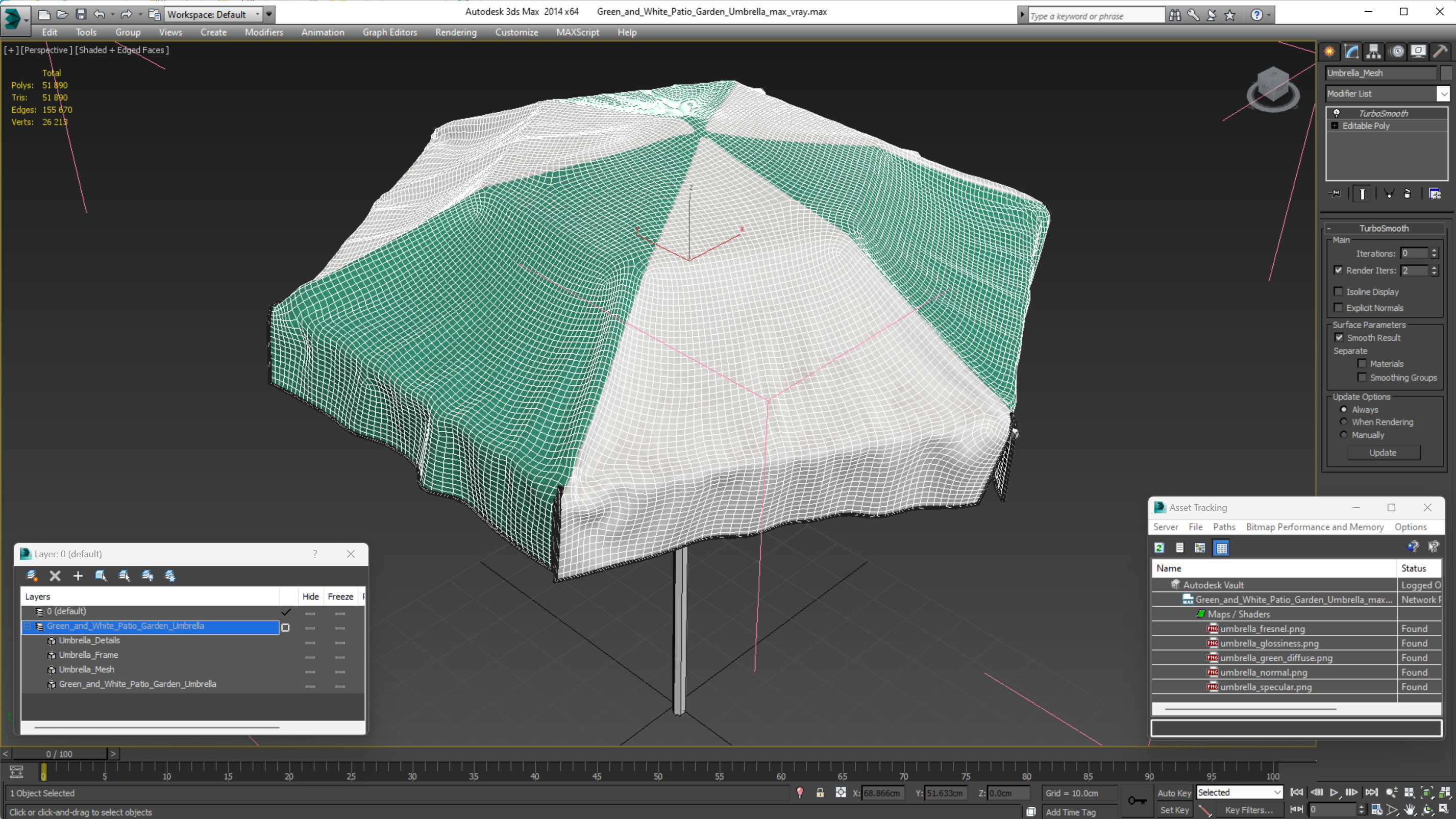 Green and White Patio Garden Umbrella 3D