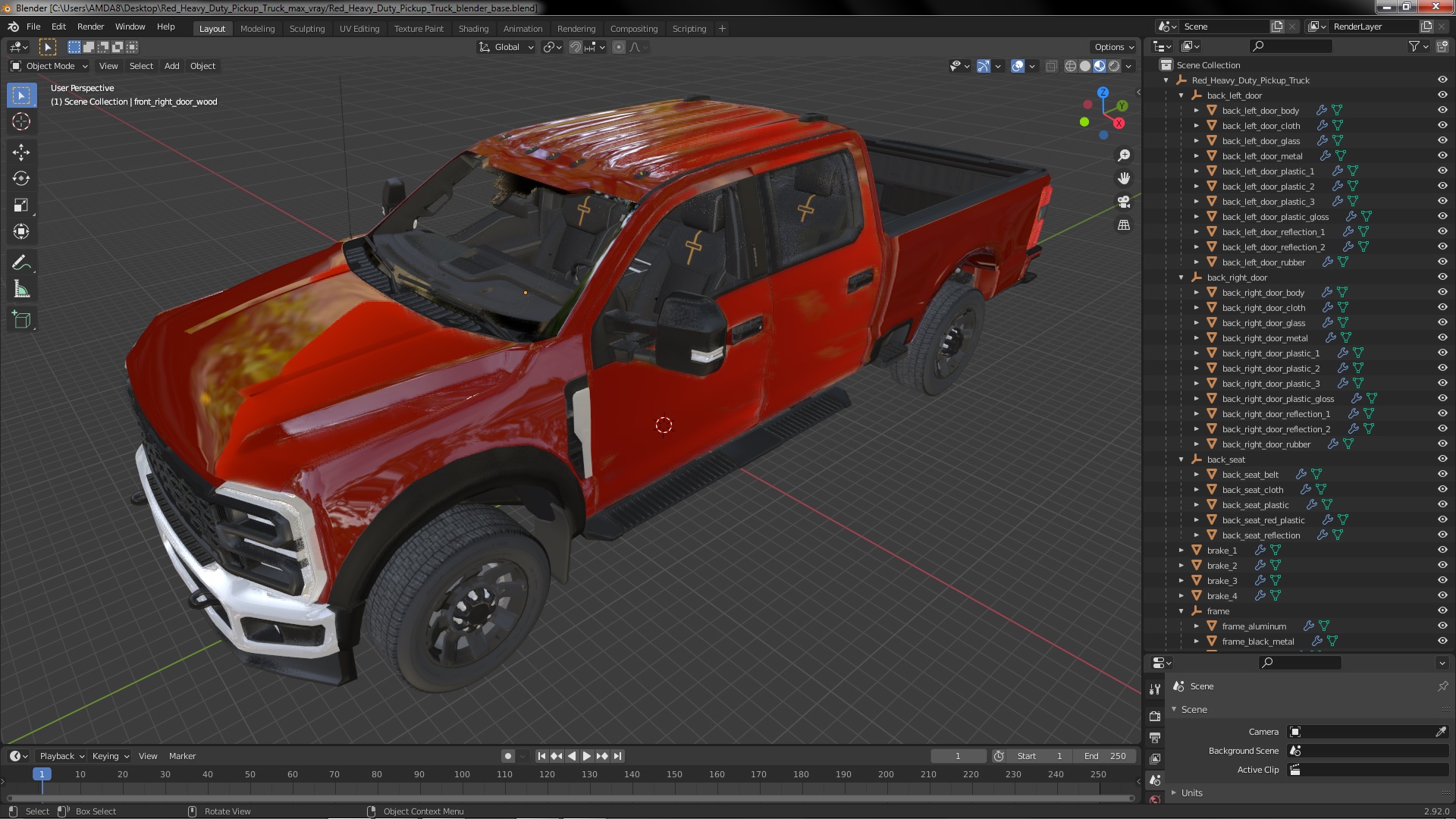 Red Heavy Duty Pickup Truck 3D