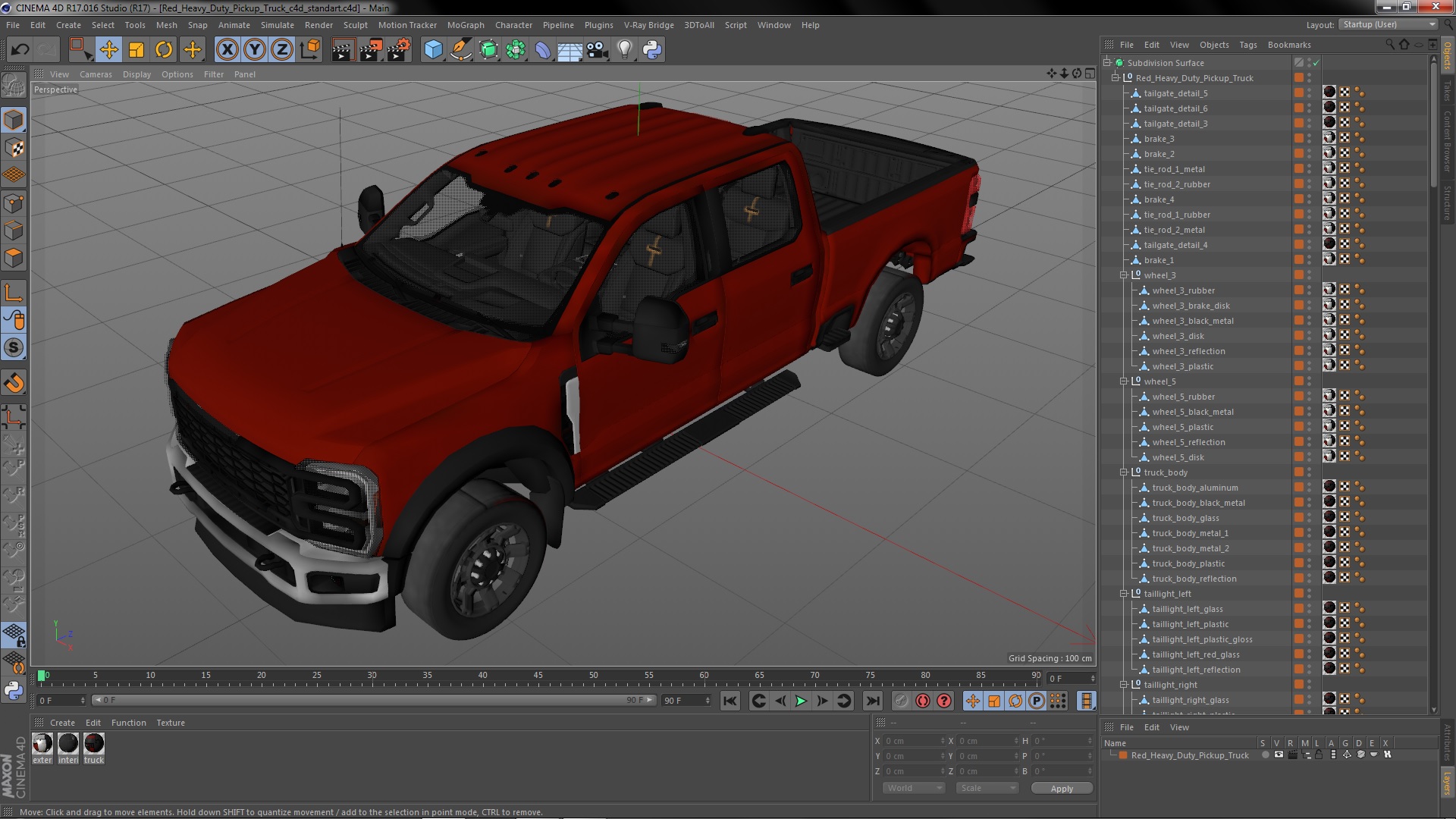 Red Heavy Duty Pickup Truck 3D