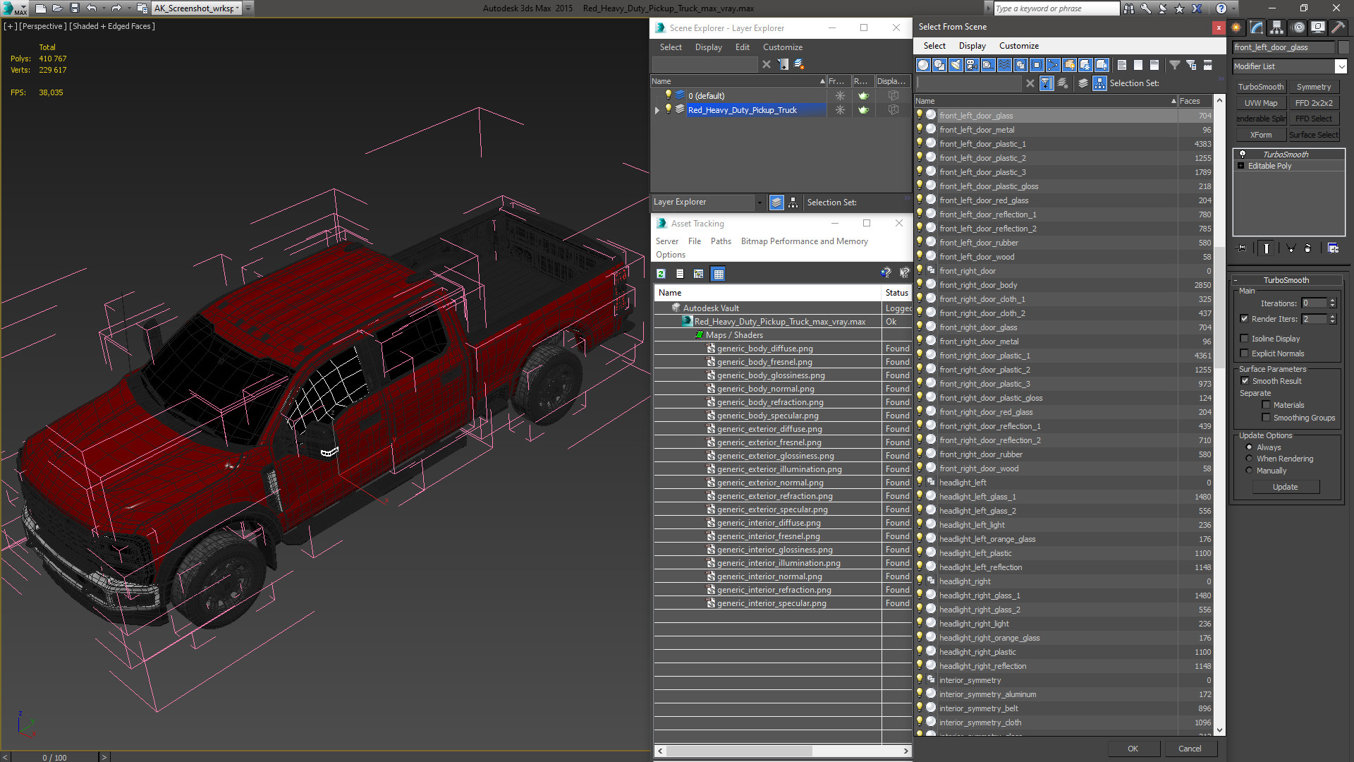 Red Heavy Duty Pickup Truck 3D