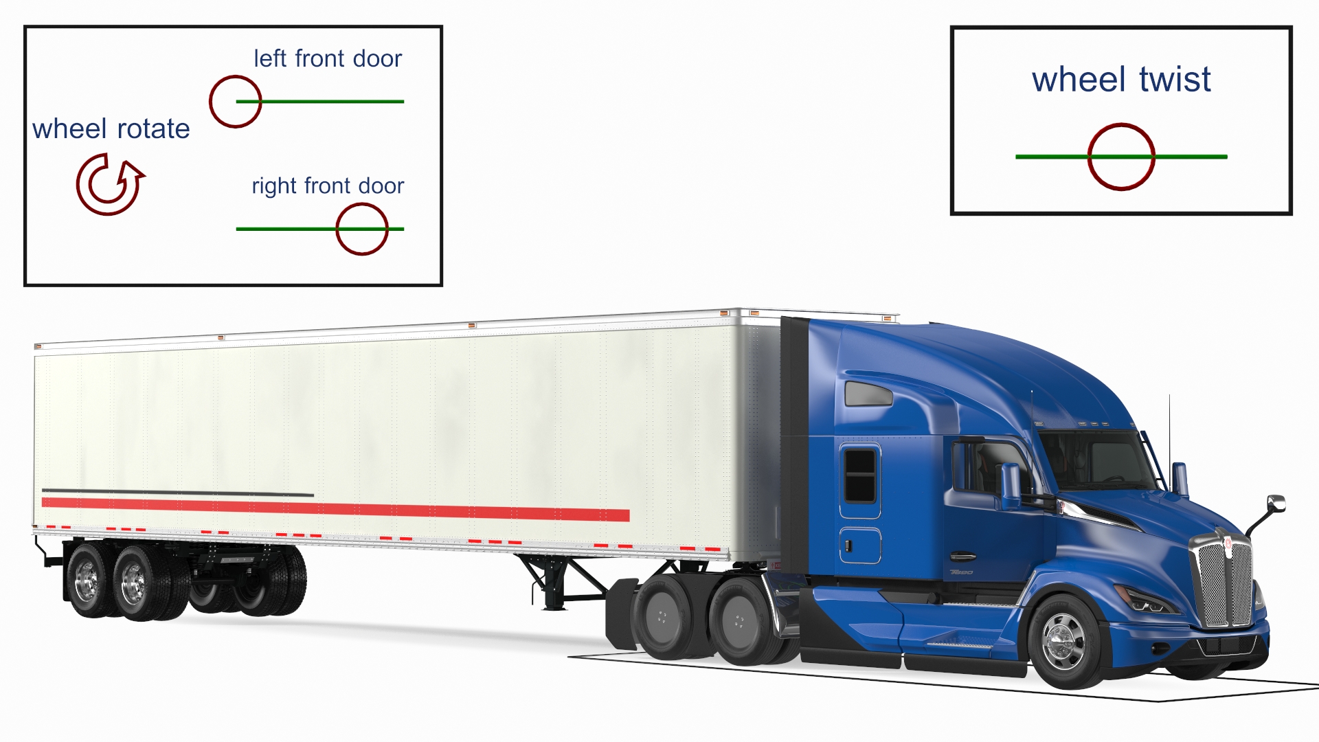 Kenworth Truck With Semi Trailer Rigged 3D model