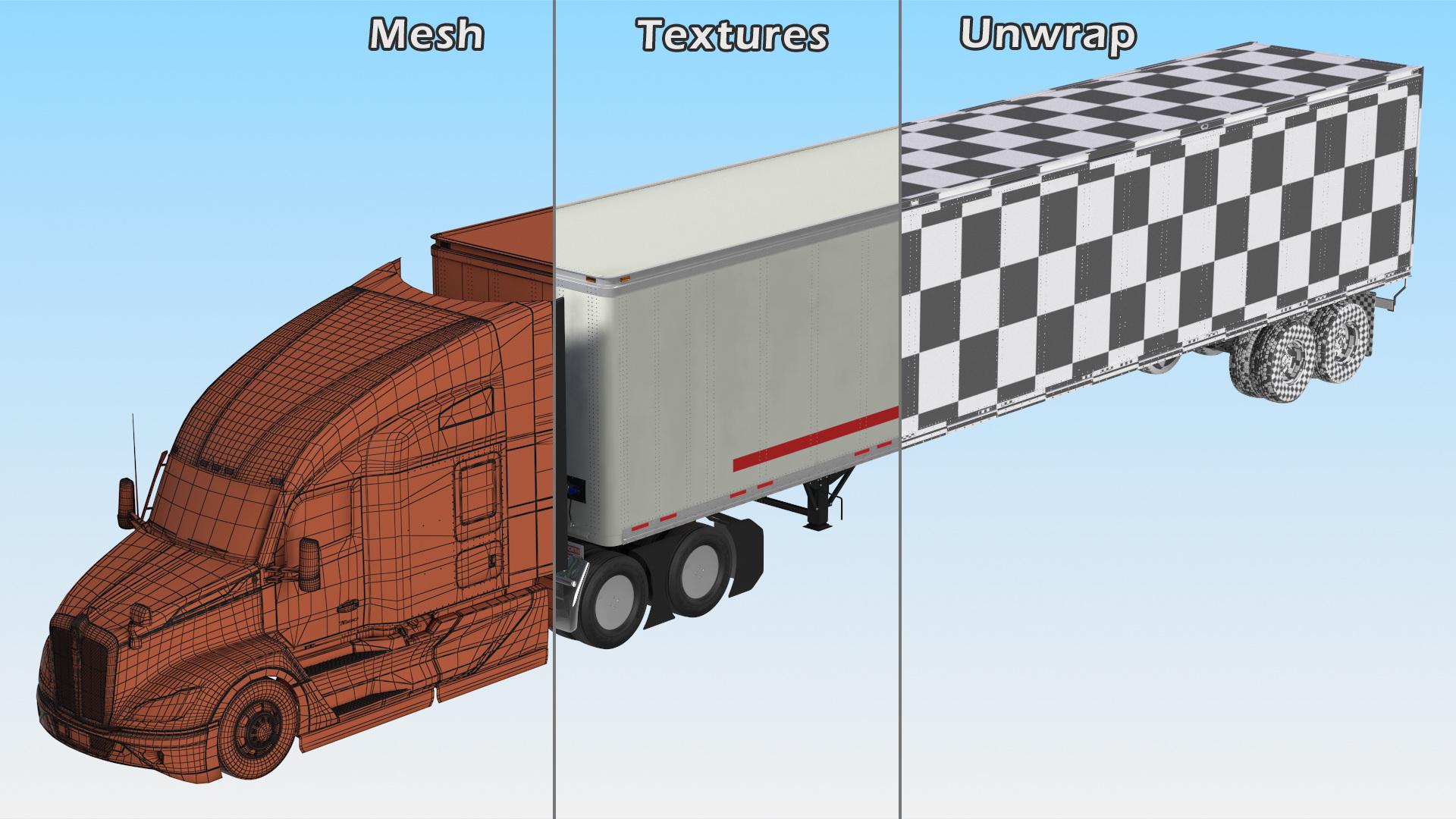 Kenworth Truck With Semi Trailer Rigged 3D model