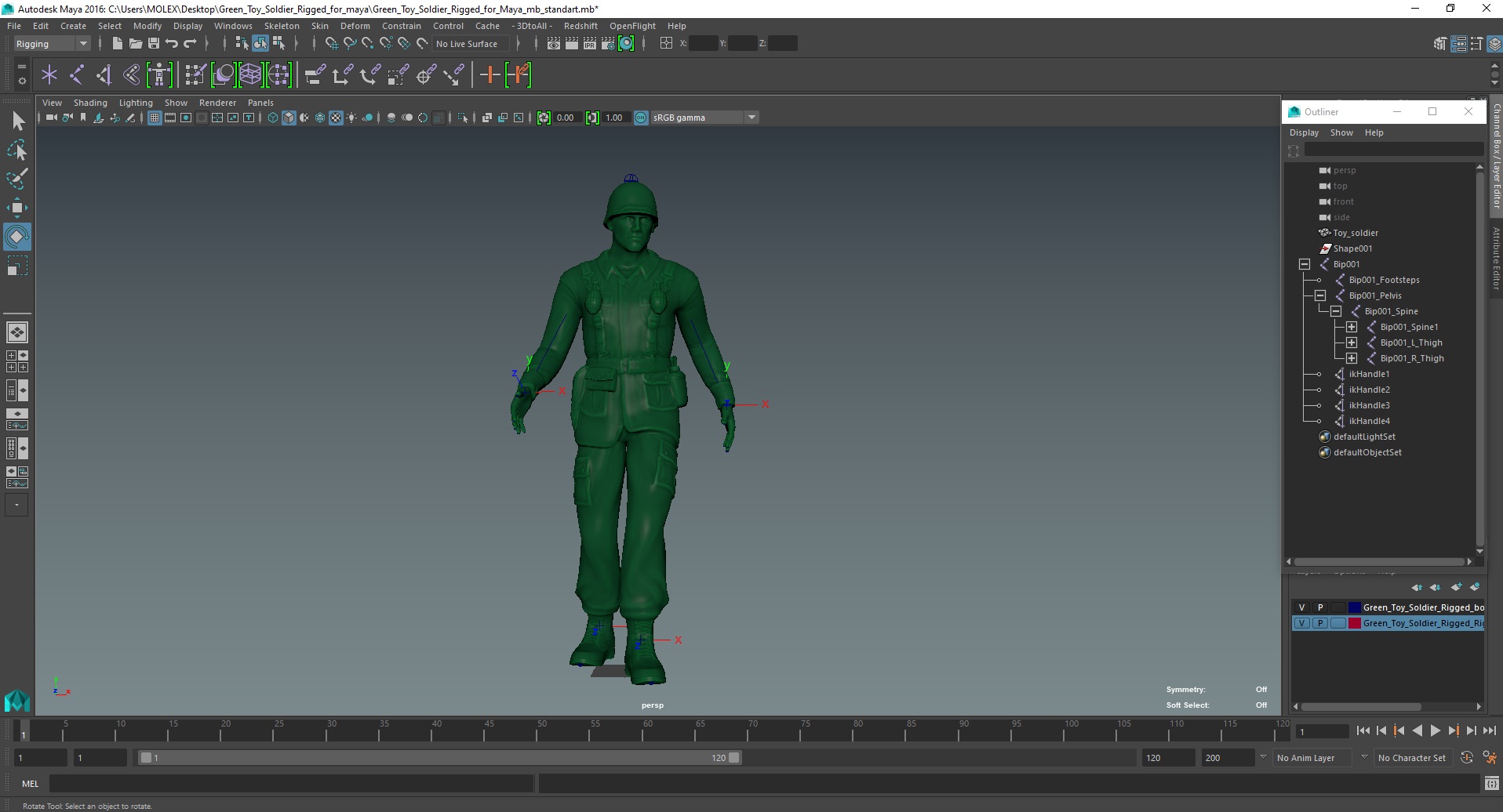 3D Green Toy Soldier Rigged for Maya model