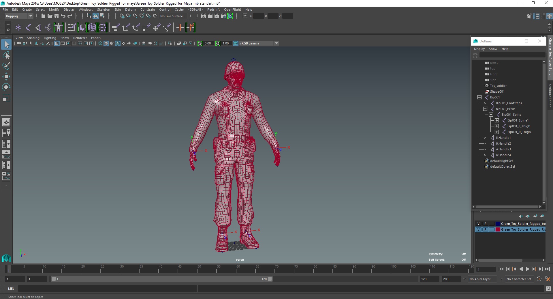 3D Green Toy Soldier Rigged for Maya model