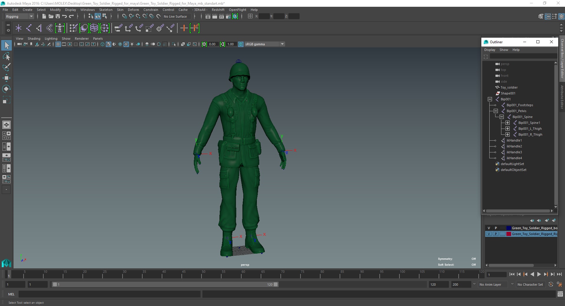 3D Green Toy Soldier Rigged for Maya model