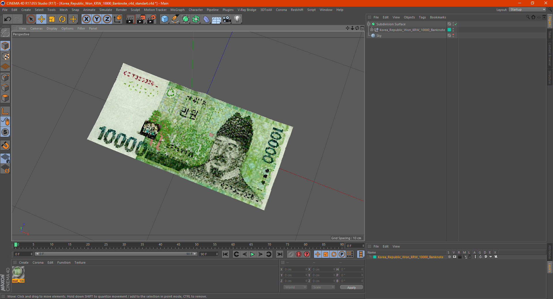 Korea Republic Won KRW 10000 Banknote 3D