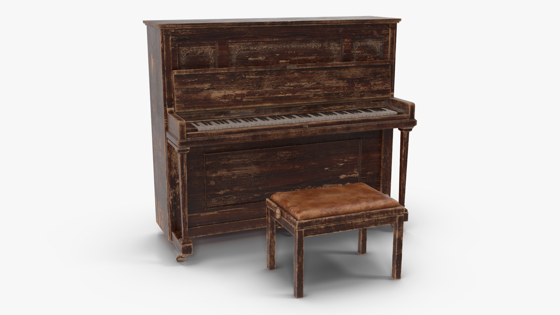 Old Western Piano Dark Wood 3D