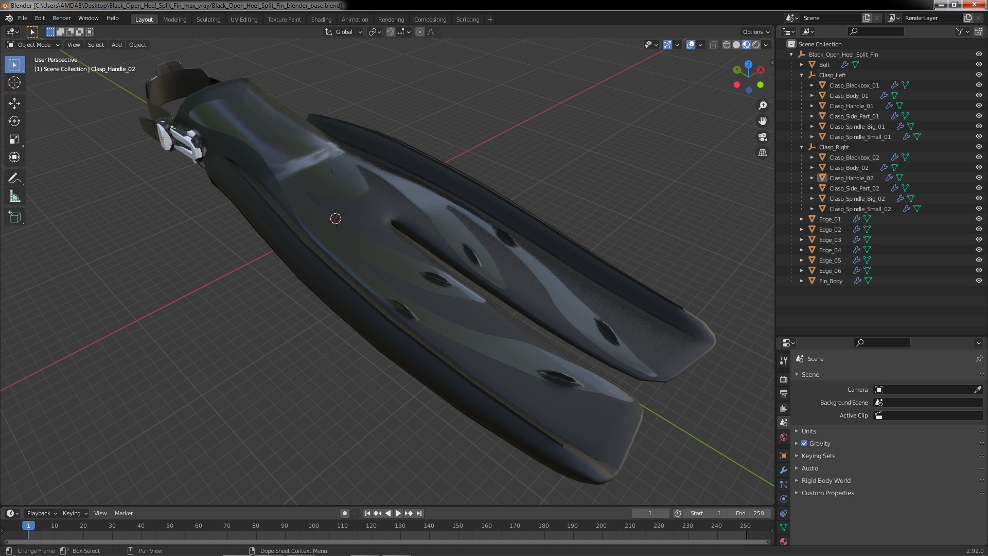 3D model Black Open Heel Split Fin