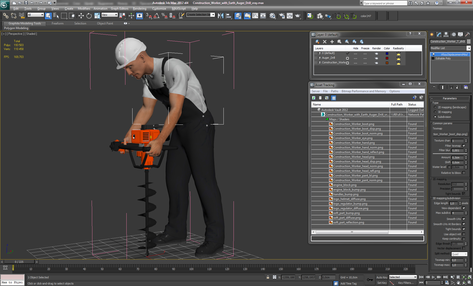 Construction Worker with Earth Auger Drill 3D