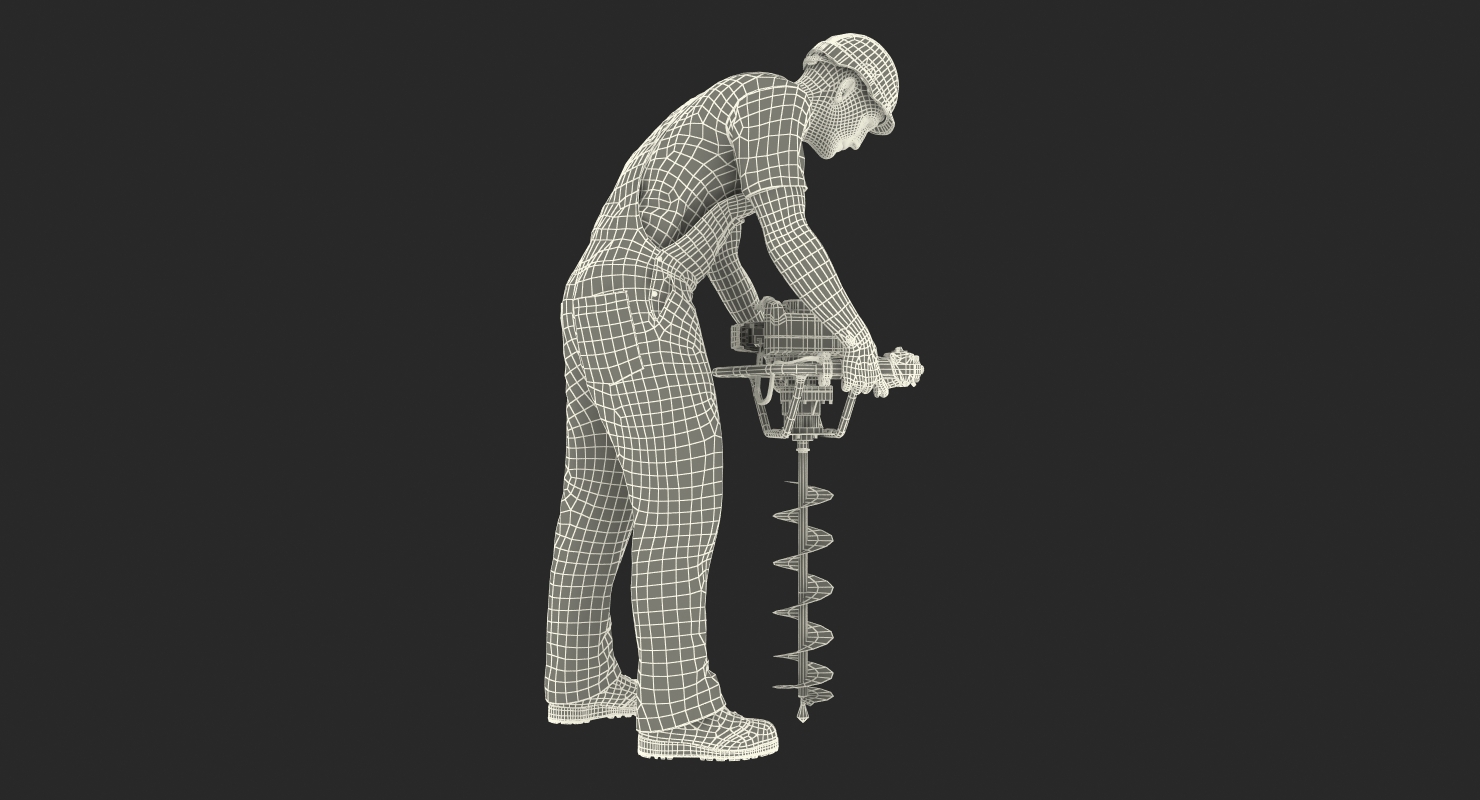 Construction Worker with Earth Auger Drill 3D